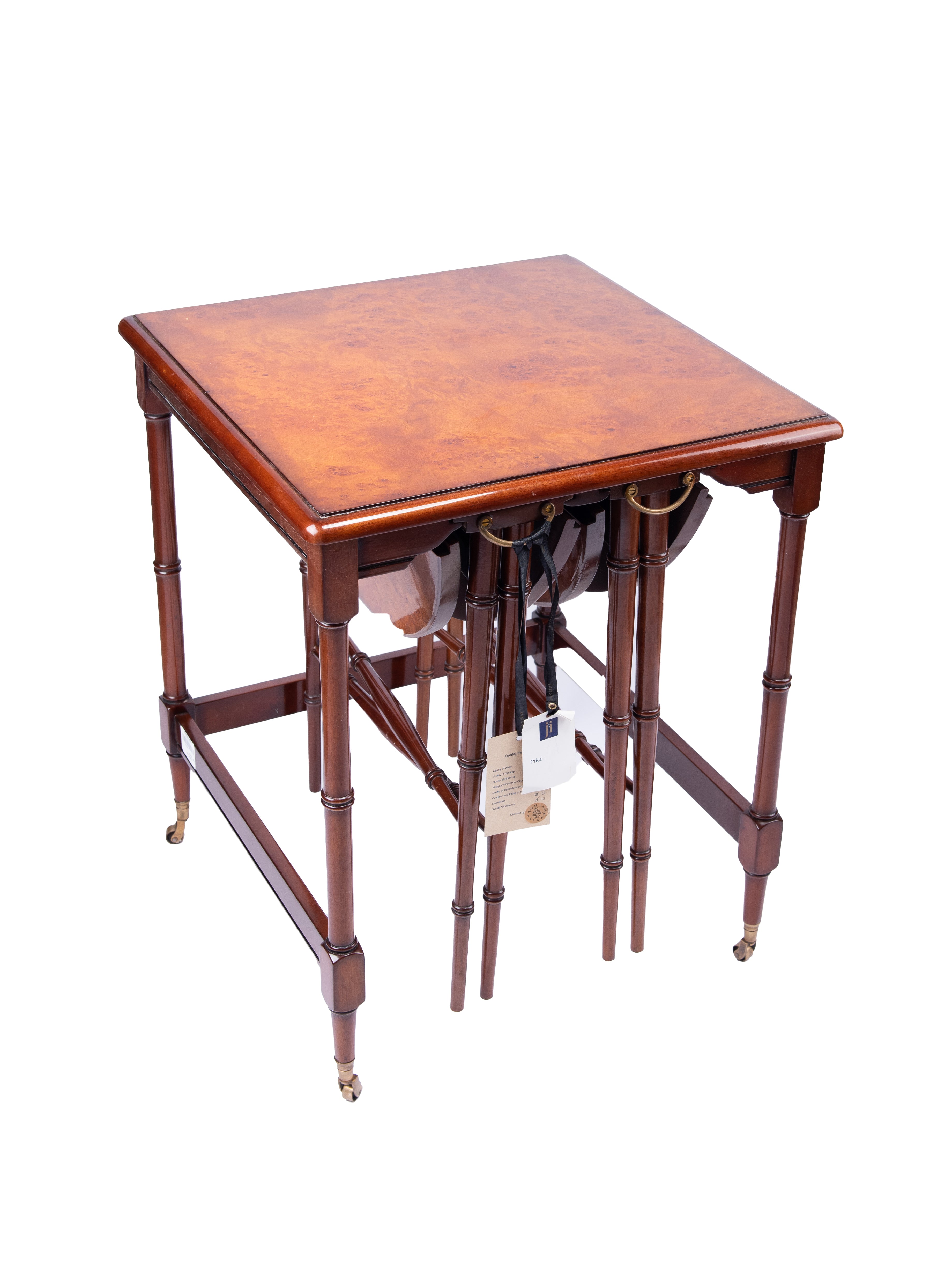 Jansen Furniture. Set of 3 Nesting tables with Leather Top. Large Size