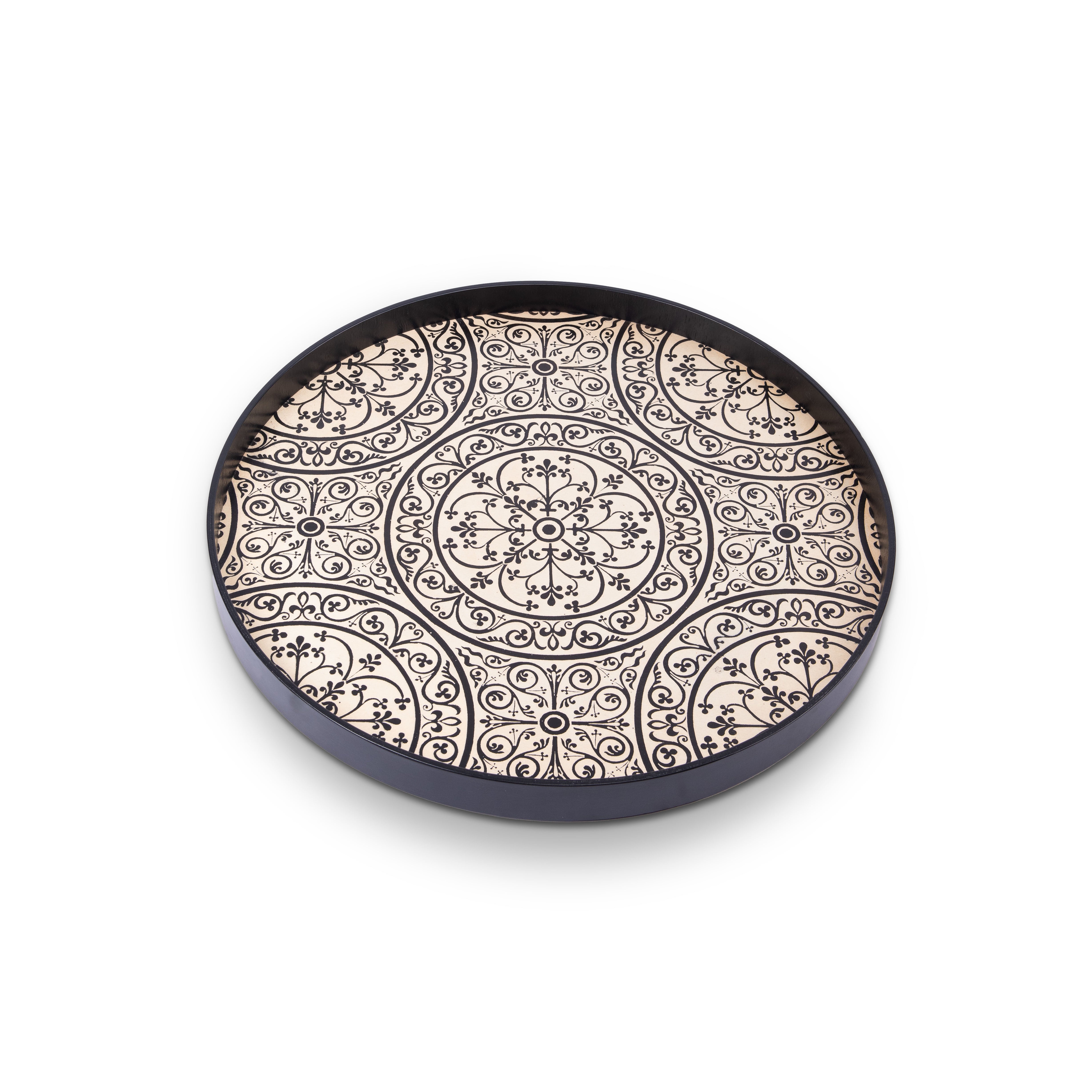 Notre Monde. Moroccan Rounded Wooden Serving Tray. Large Size