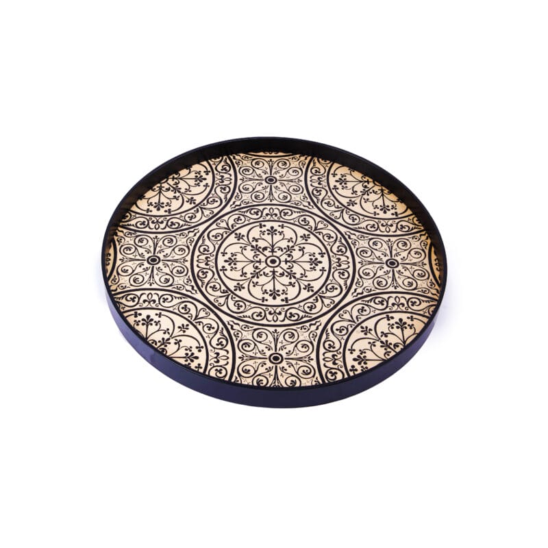 Notre Monde. Moroccan Rounded Wooden Serving Tray. Large Size