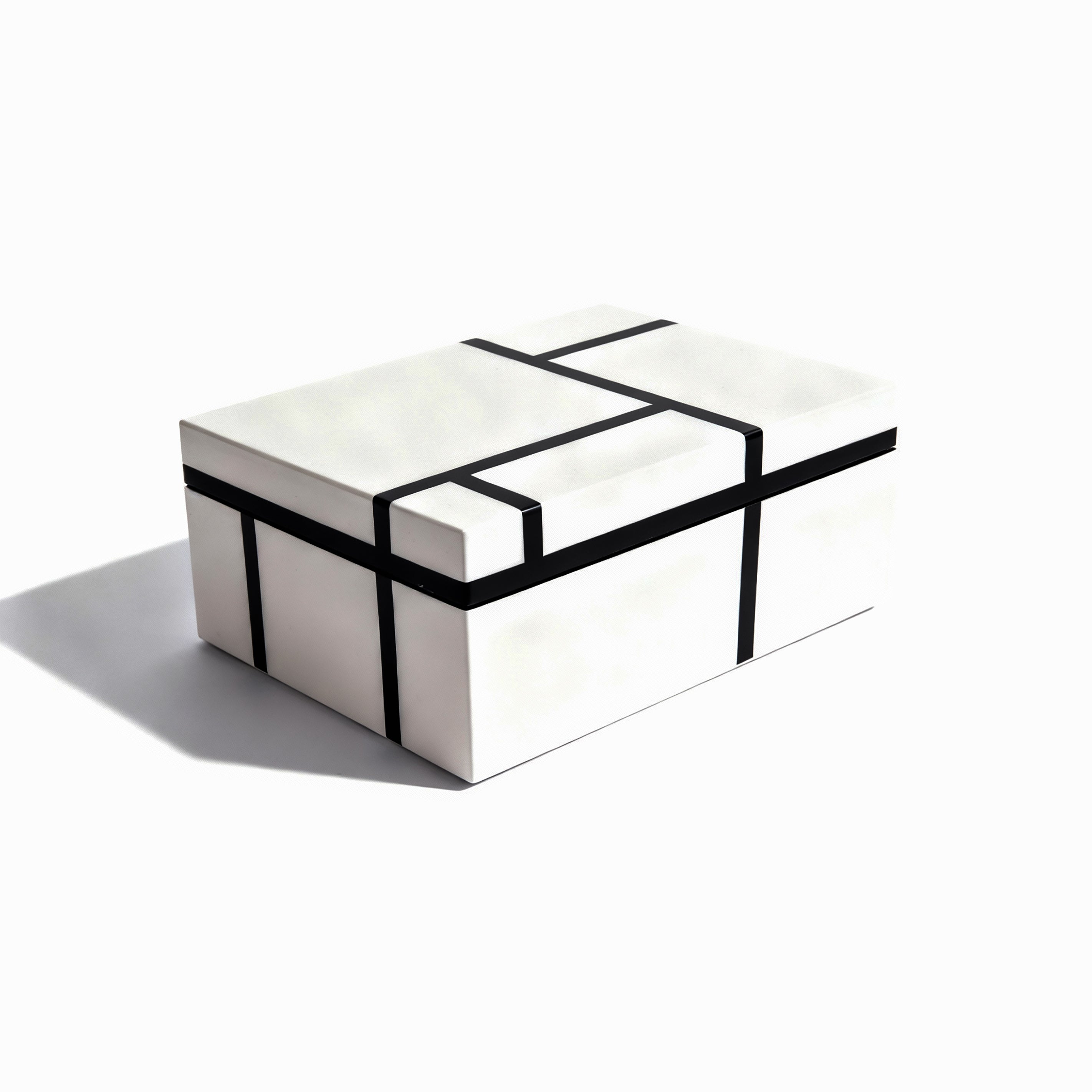 Pacific Connections. Lacquer Box in White & Black Grid