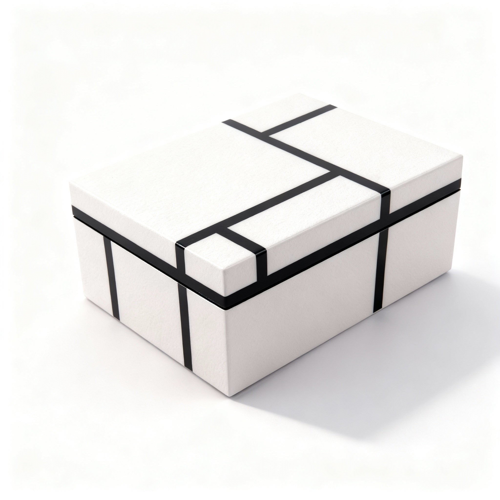 Pacific Connections. Lacquer Box in White & Black Grid