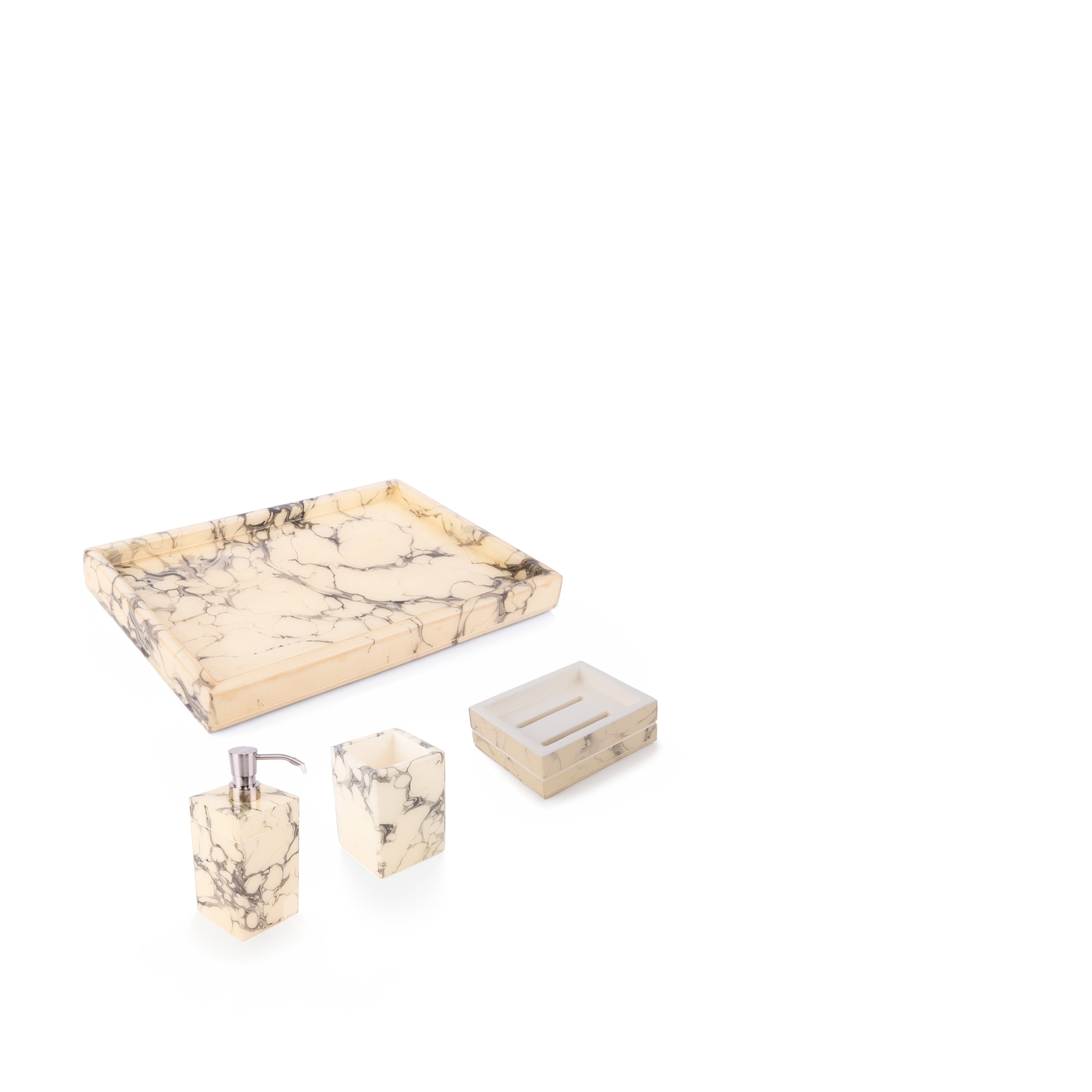 Pacific Connections. Cream Carrara Bathroom Accessories.