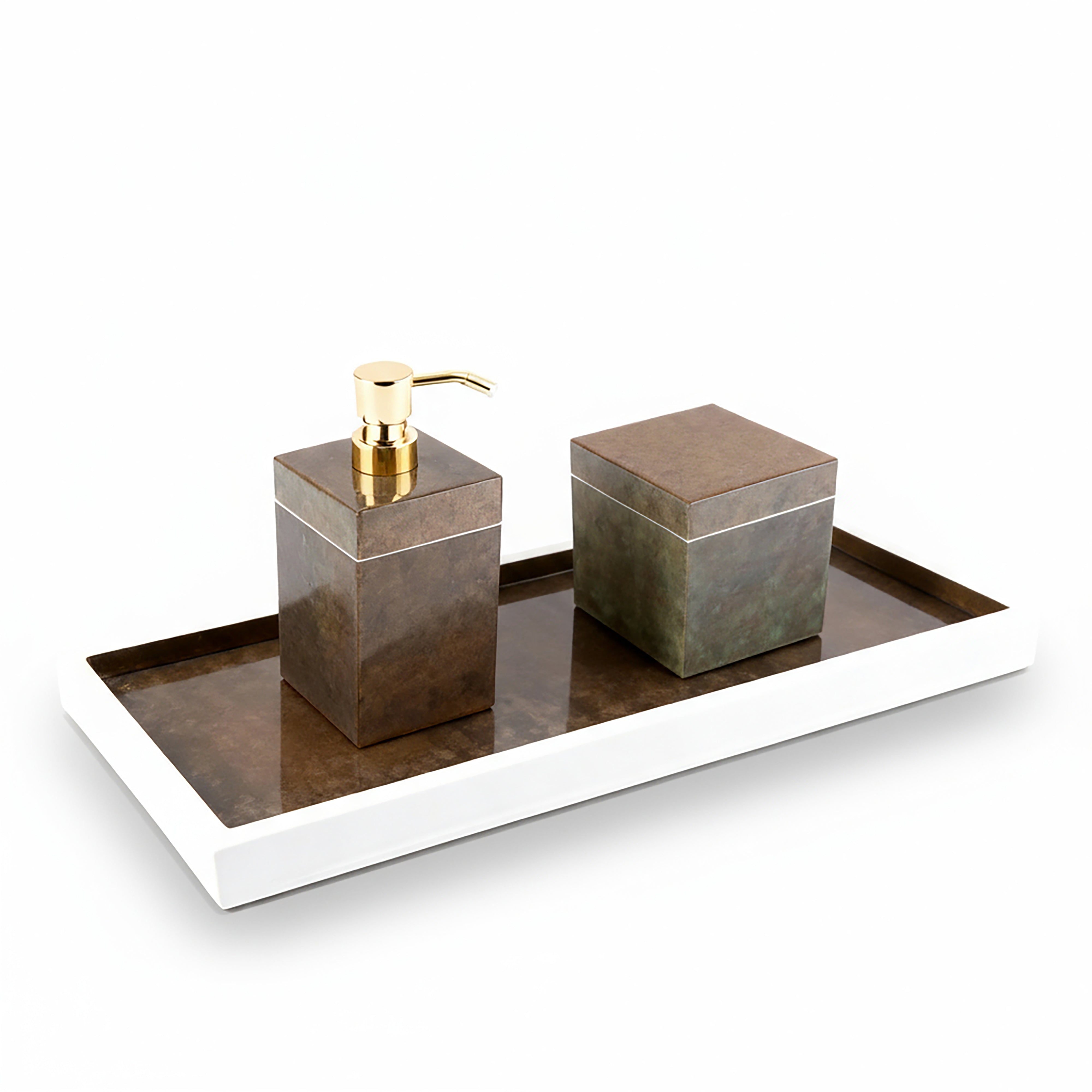 Pacific Connections. Green Lacquer Bathroom Accessories Set.