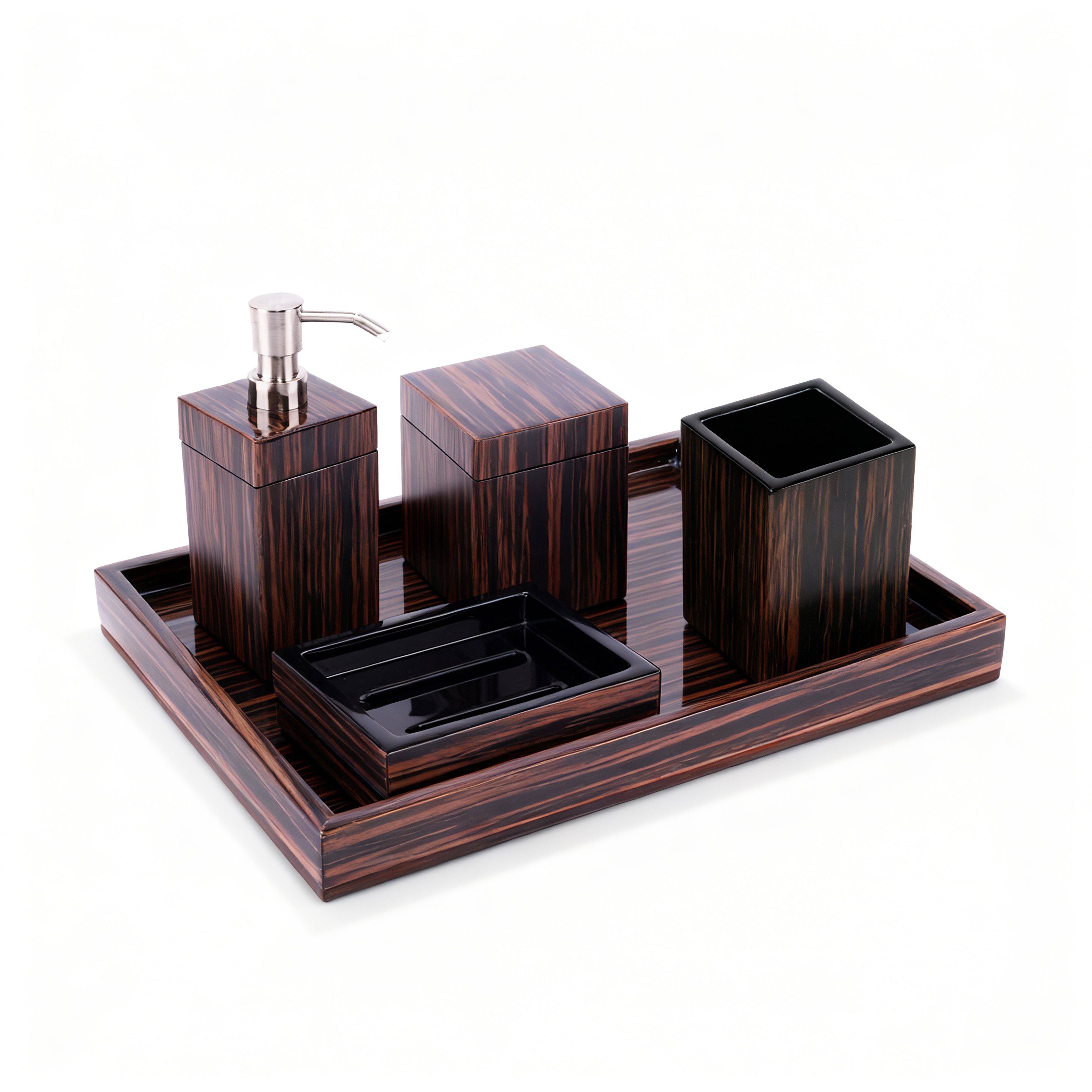 Pacific Connections. Macassar Ebony Bathroom Accessories Set.