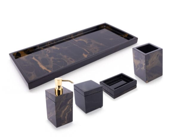 Pacific Connections. Black Lacquer Bathroom Accessories Set.