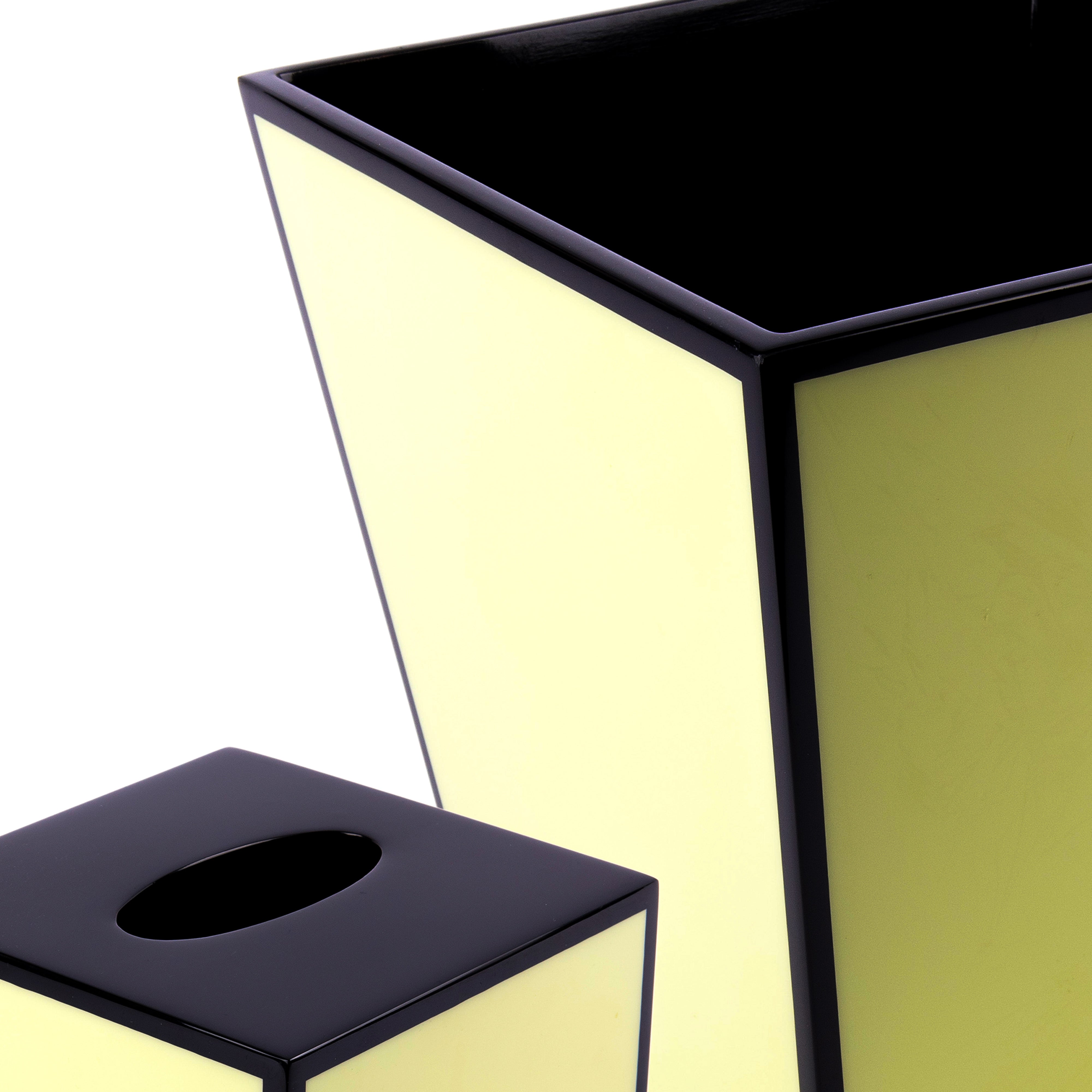 Pacific Connections. A Set of Wastebasket & Tissue Box in Black & Green