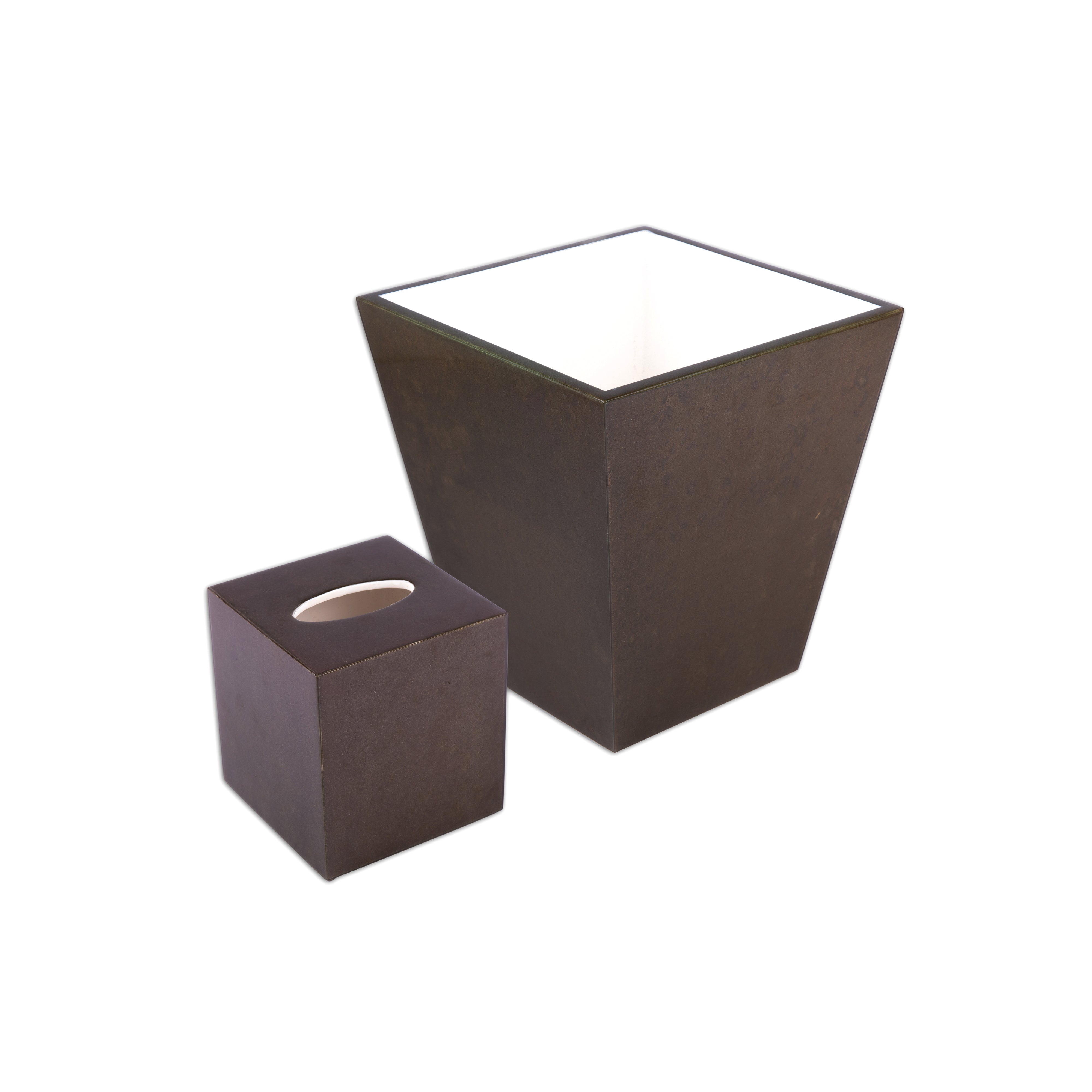 Pacific Connections. A Set of Wastebasket & Tissue Box in Brown