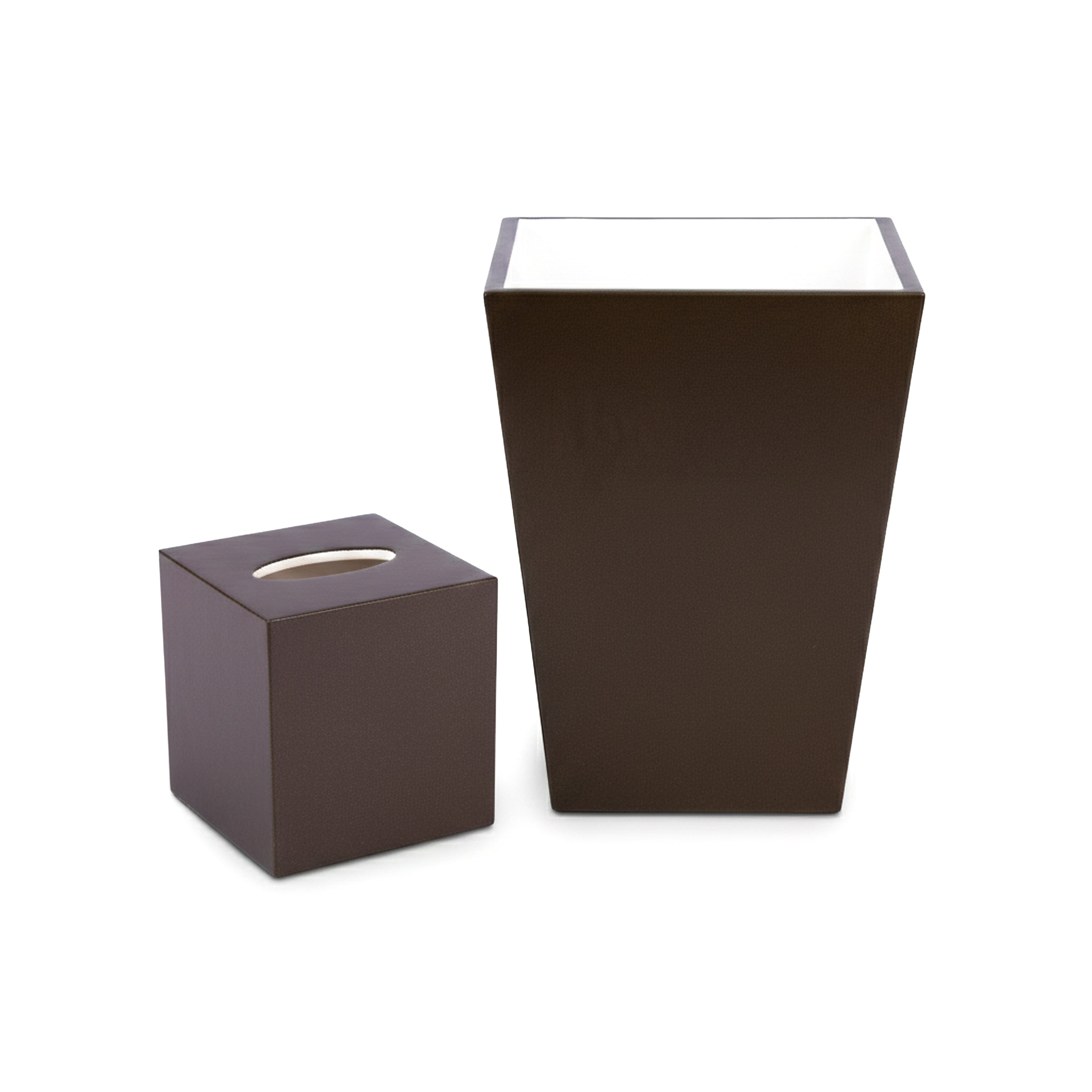 Pacific Connections. A Set of Wastebasket & Tissue Box in Brown