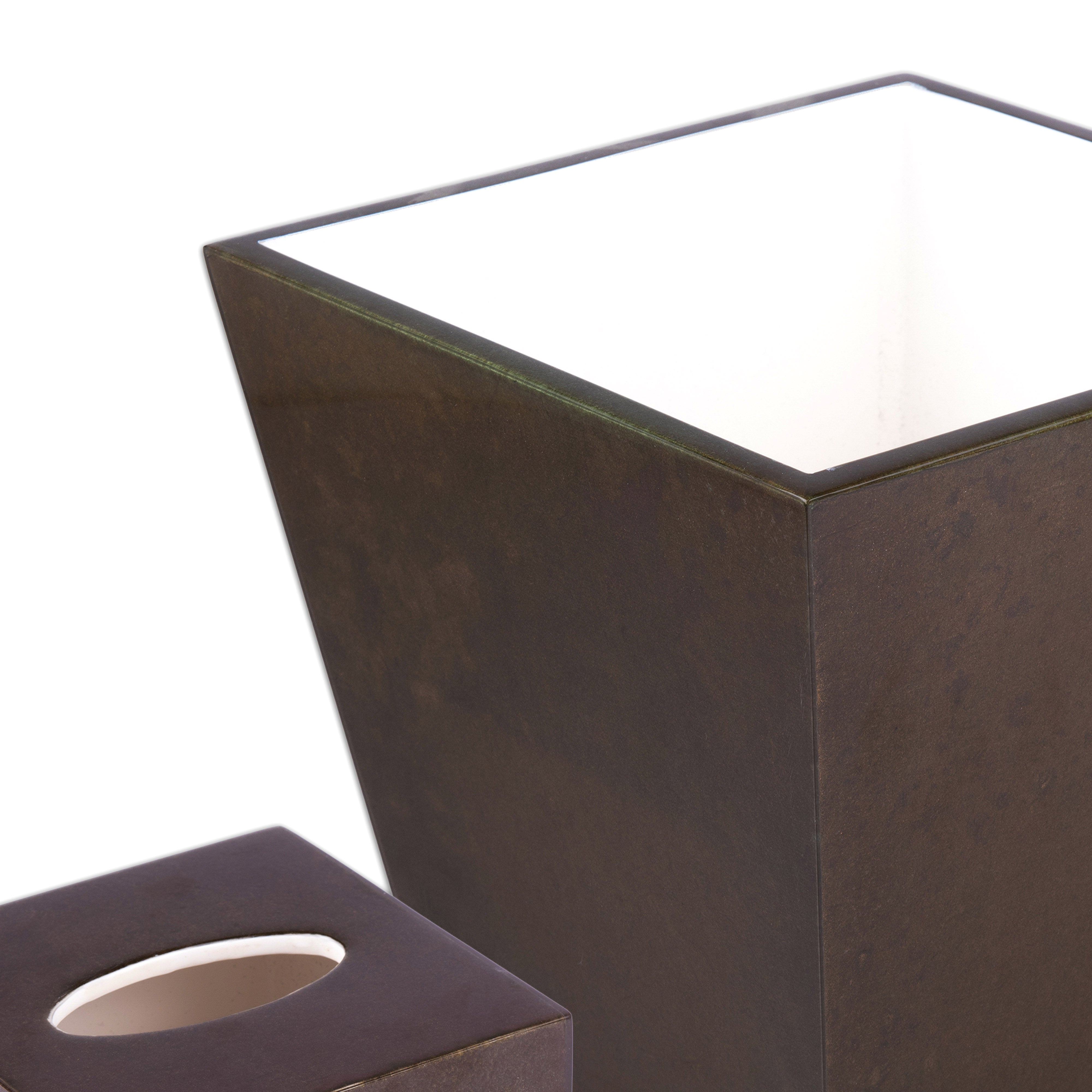 Pacific Connections. A Set of Wastebasket & Tissue Box in Brown