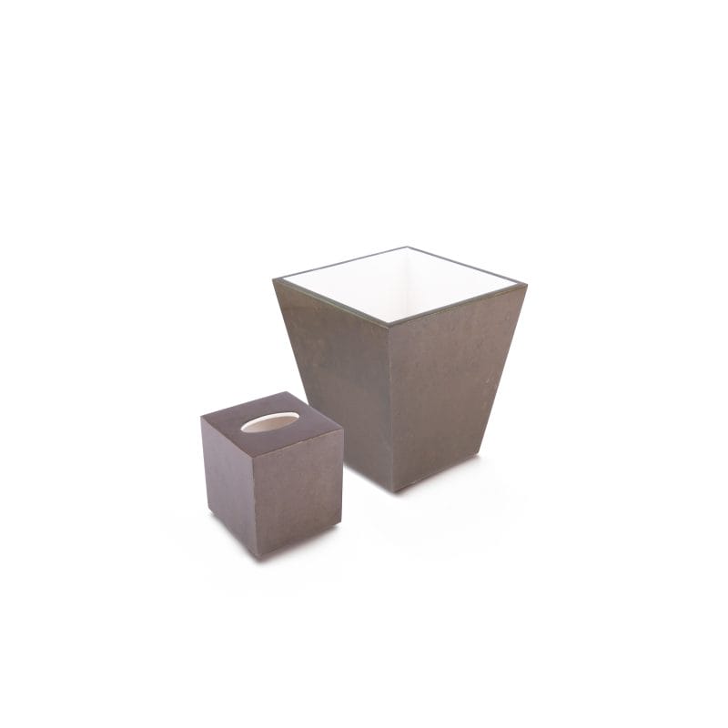 Pacific Connections. A Set of Wastebasket & Tissue Box in Brown
