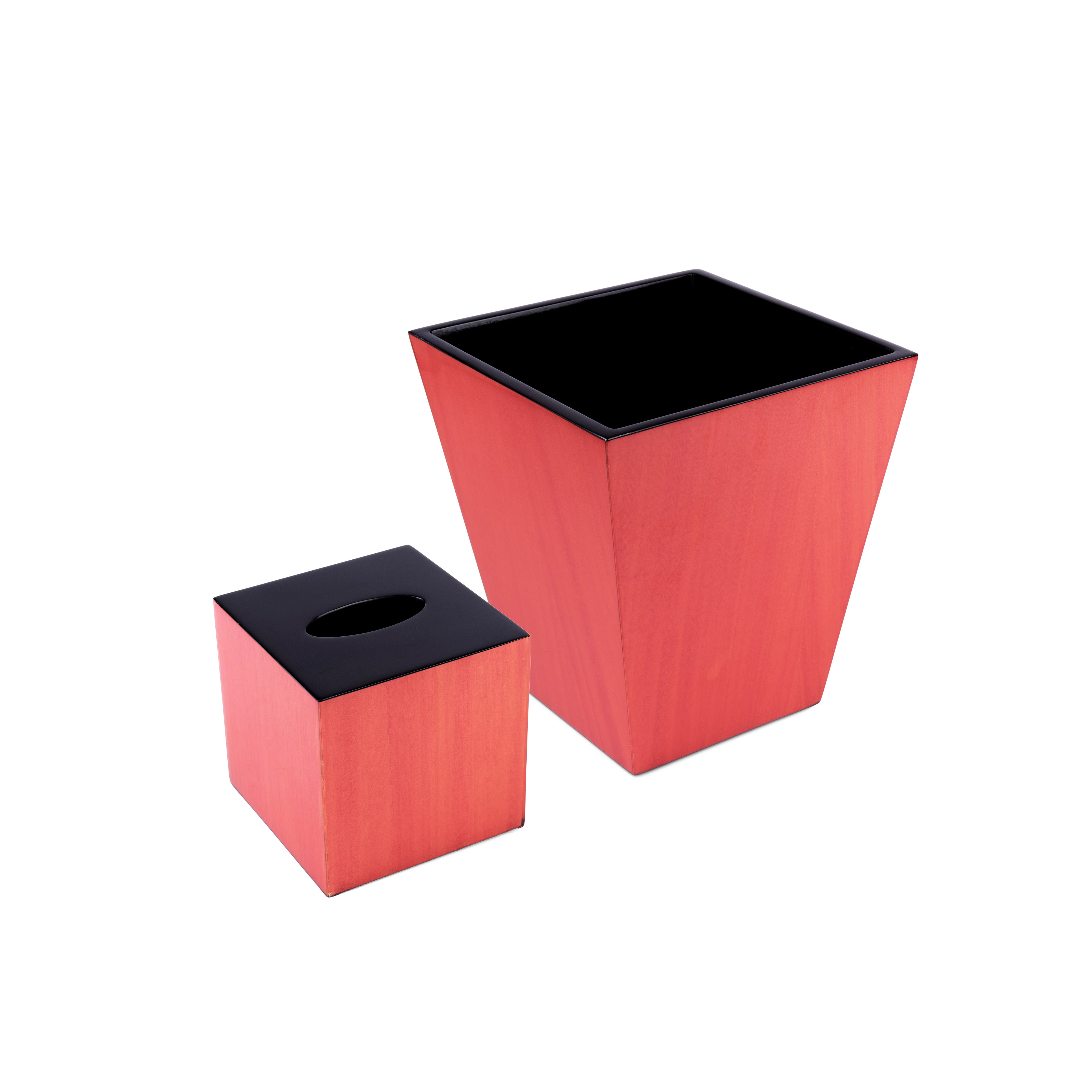 Pacific Connections. A Set of Wastebasket & Tissue Box in Red