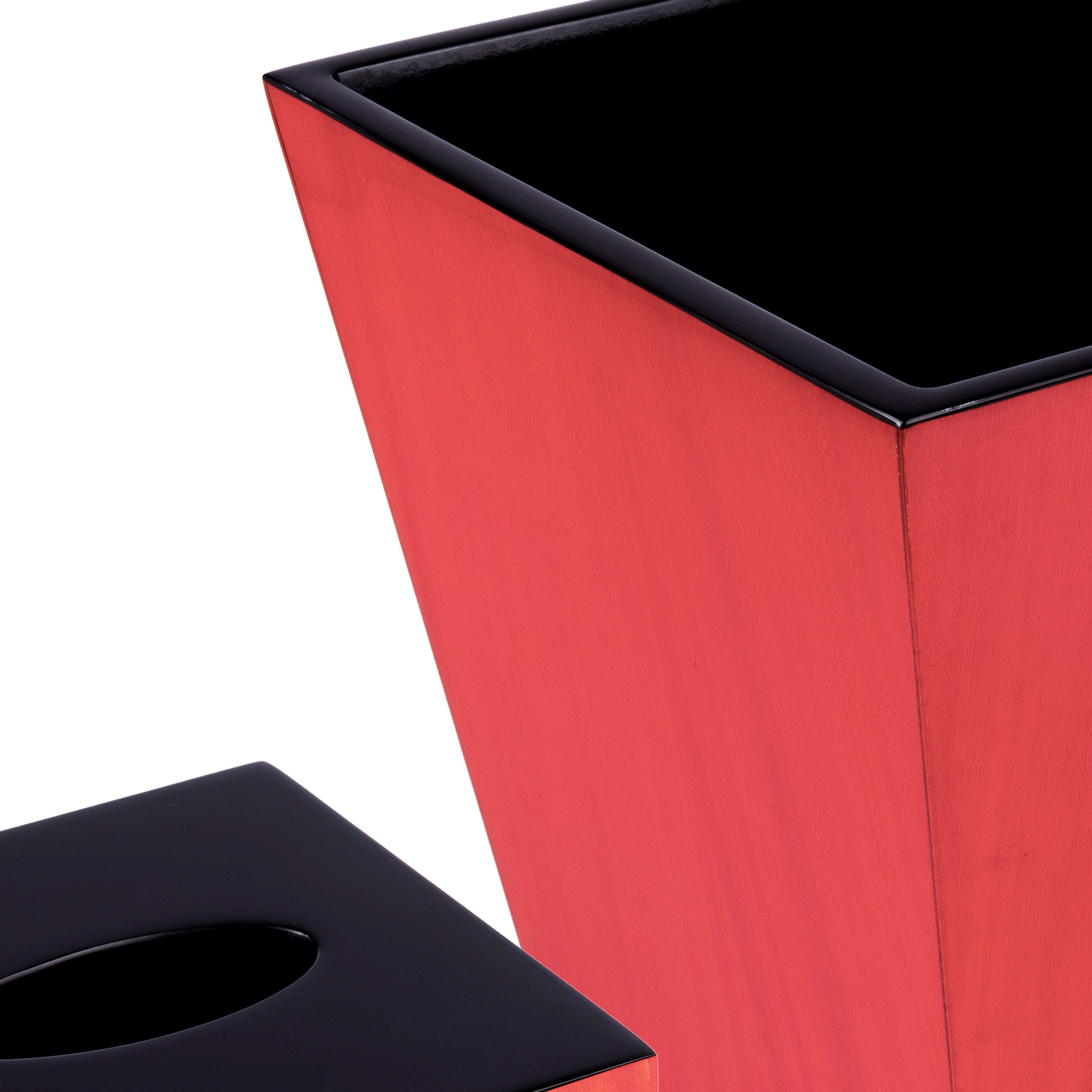 Pacific Connections. A Set of Wastebasket & Tissue Box in Red