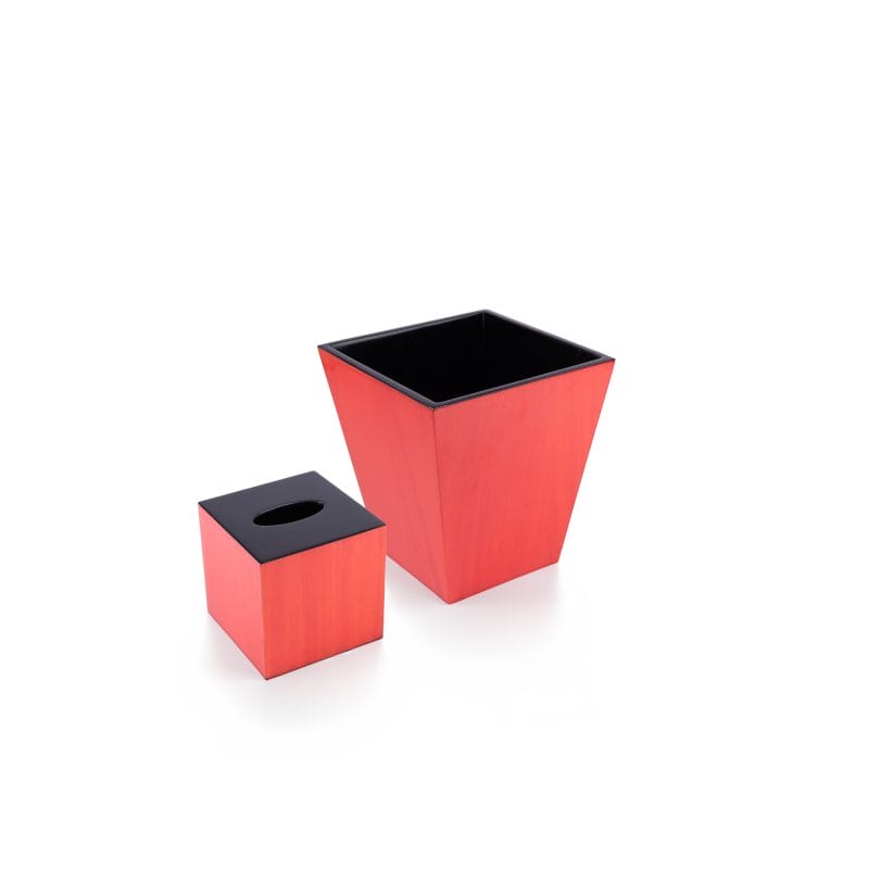 Pacific Connections. A Set of Wastebasket & Tissue Box in Red