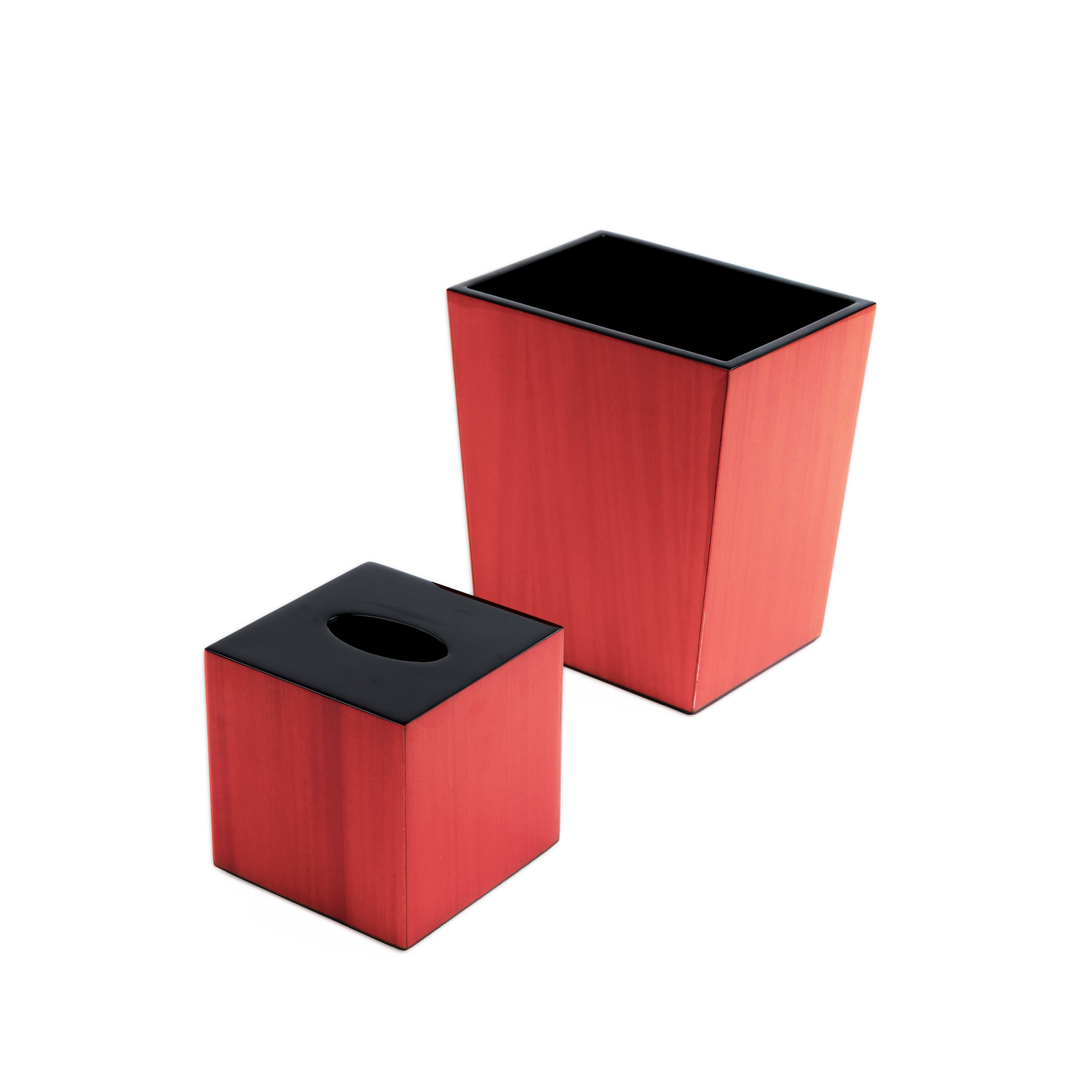 Pacific Connections. A Set of Wastebasket & Tissue Box in Red