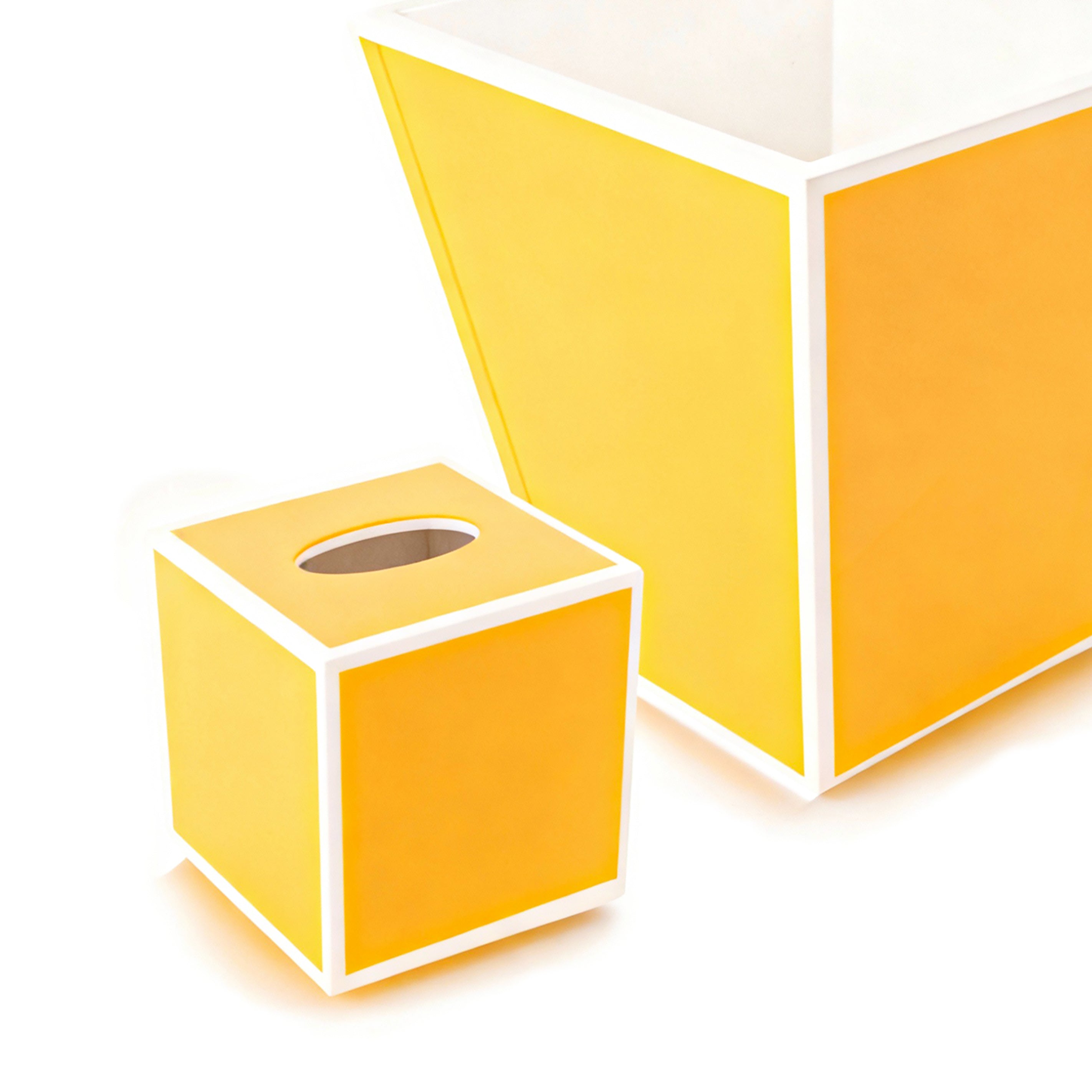Pacific Connections. A Set of Wastebasket & Tissue Box in Yellow