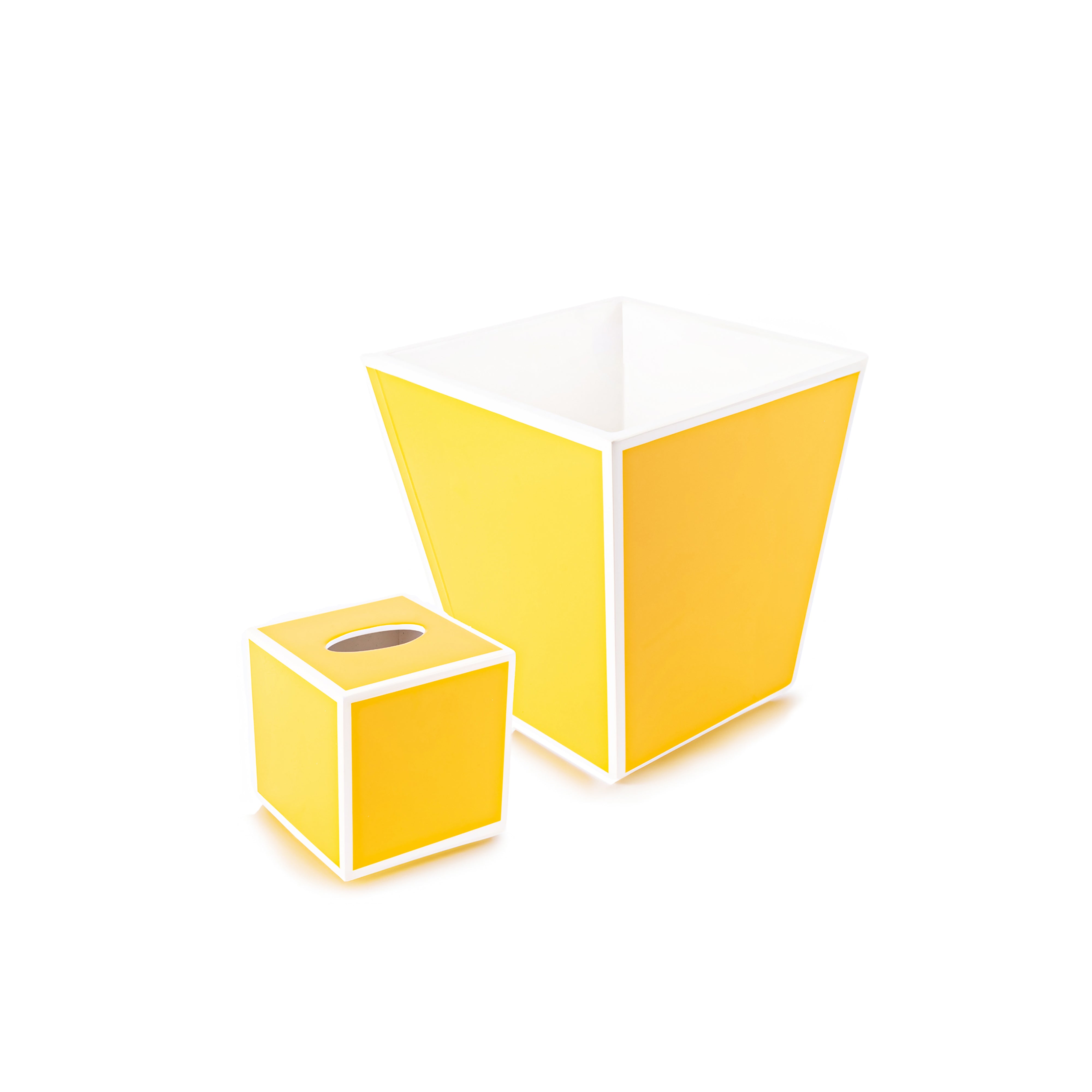 Pacific Connections. A Set of Wastebasket & Tissue Box in Yellow