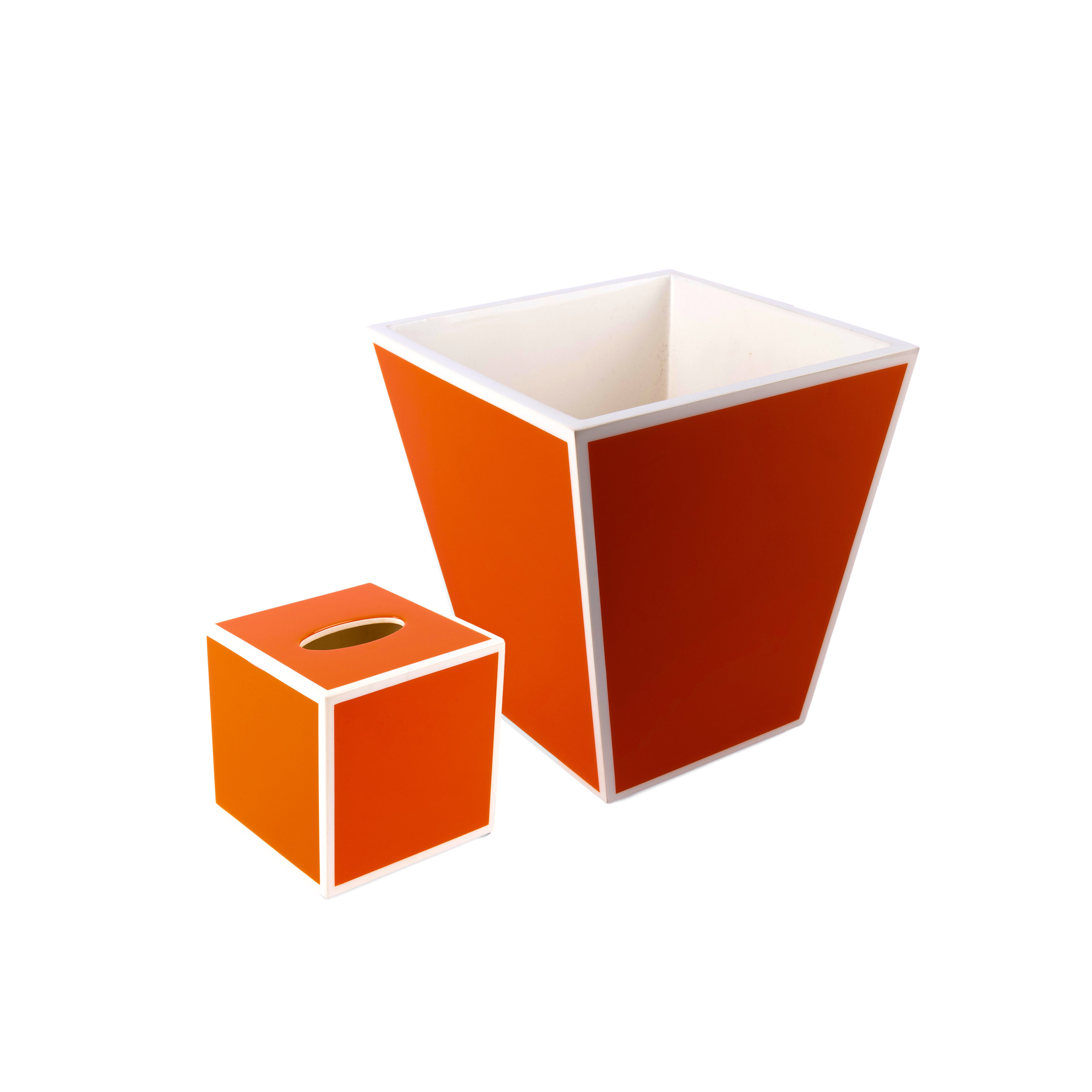 Pacific Connections. A Set of Orange Wastebasket & Tissue Box