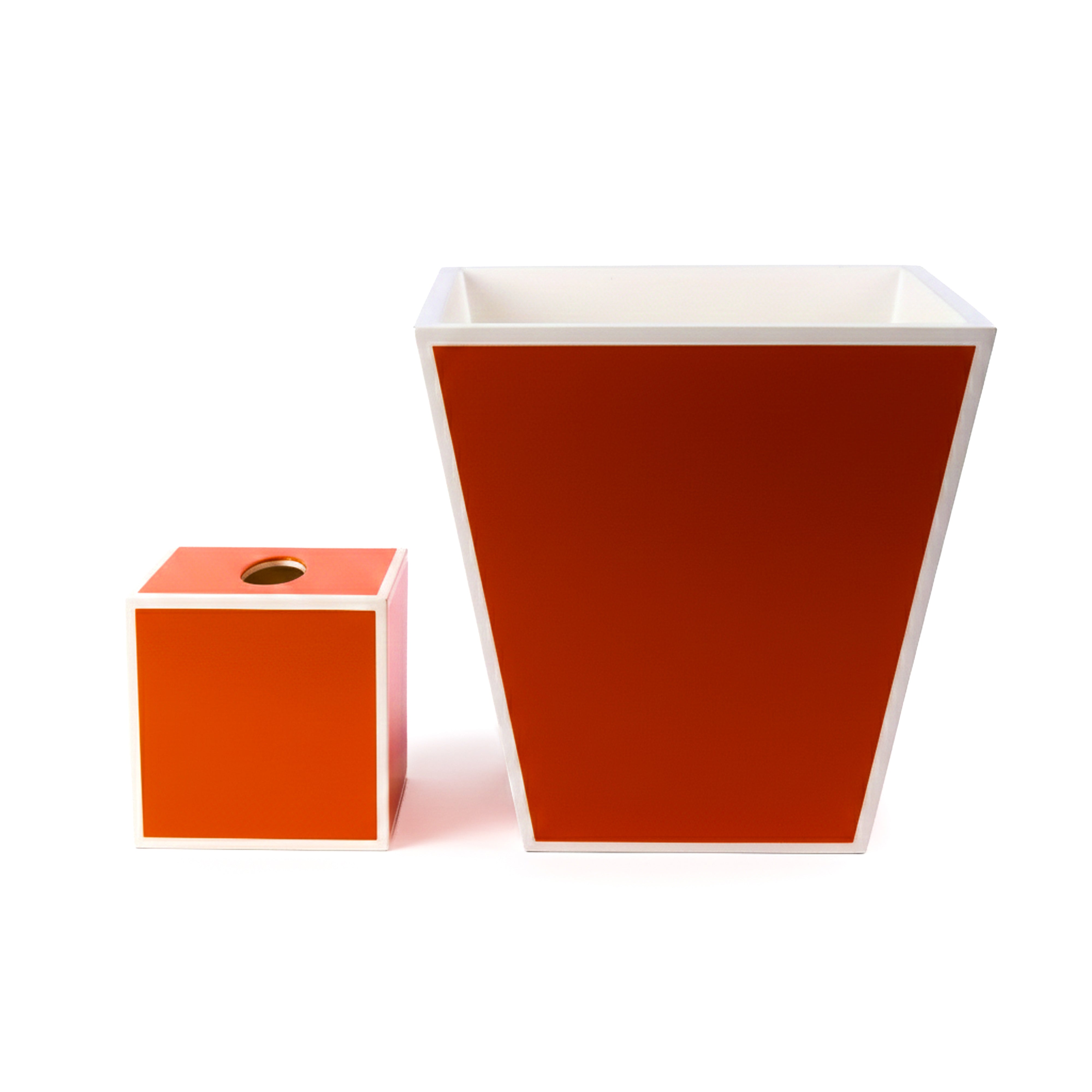 Pacific Connections. A Set of Orange Wastebasket & Tissue Box