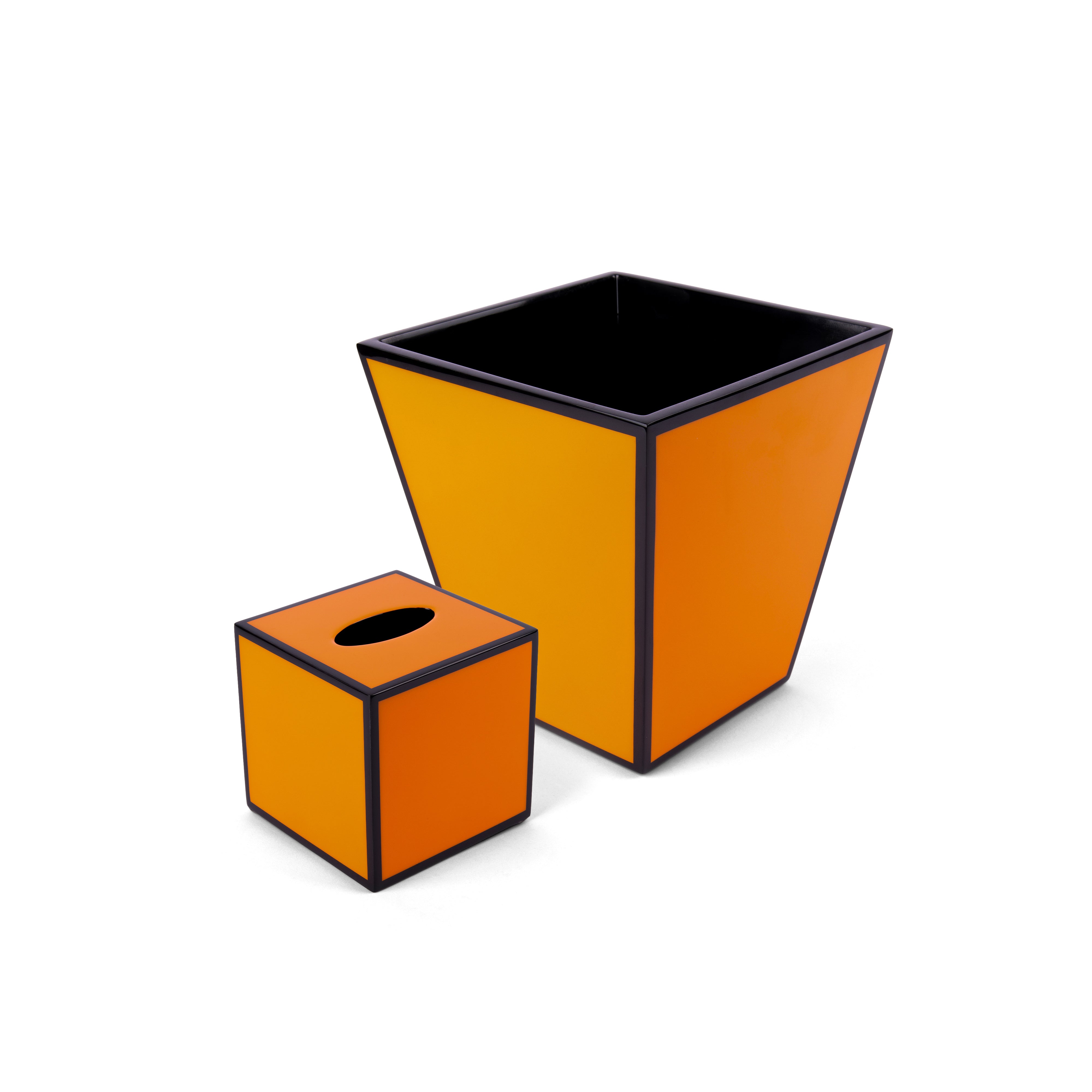 Pacific Connections. A Set of Dark Orange Wastebasket & Tissue Box