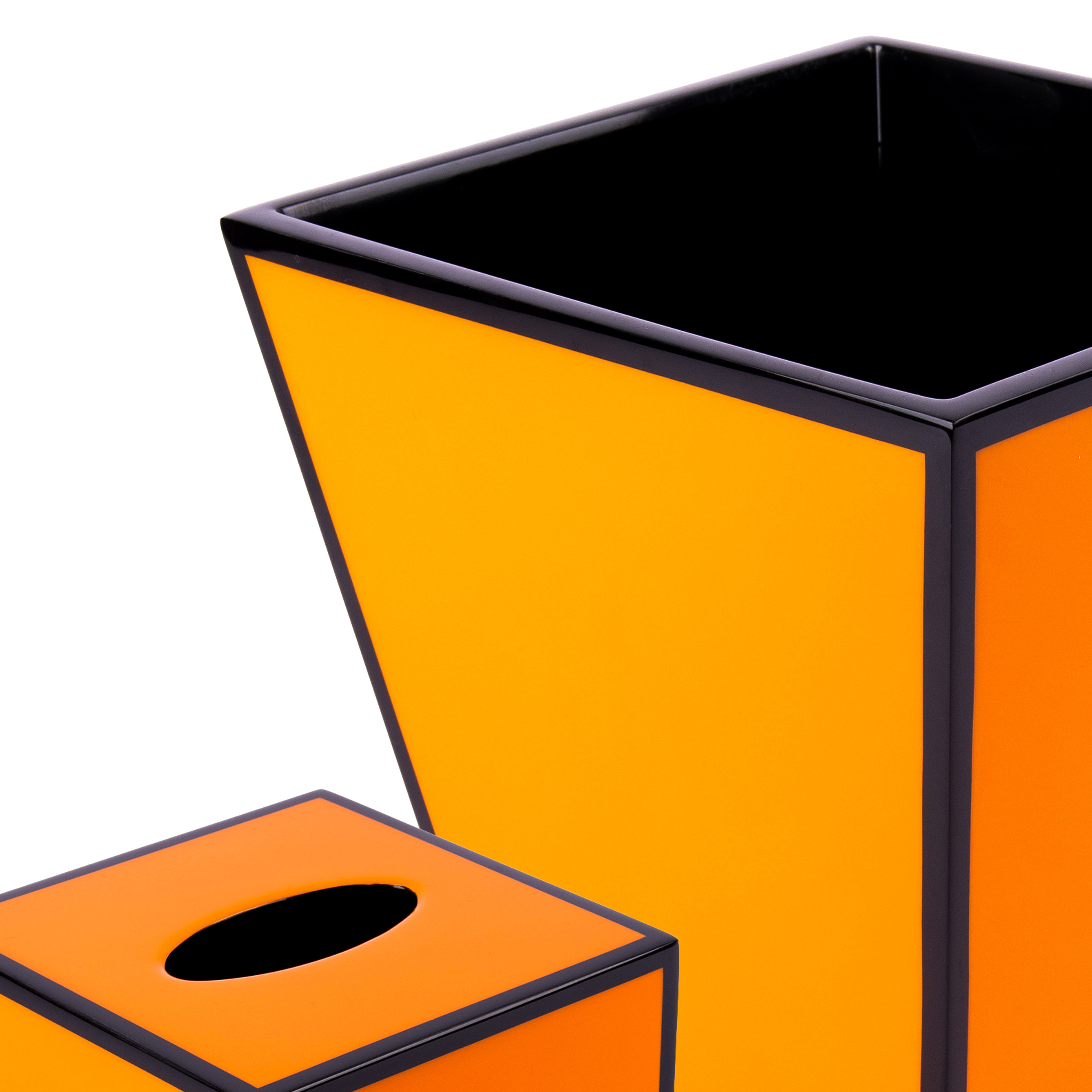 Pacific Connections. A Set of Dark Orange Wastebasket & Tissue Box