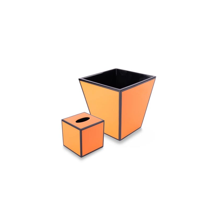 Pacific Connections. A Set of Dark Orange Wastebasket & Tissue Box