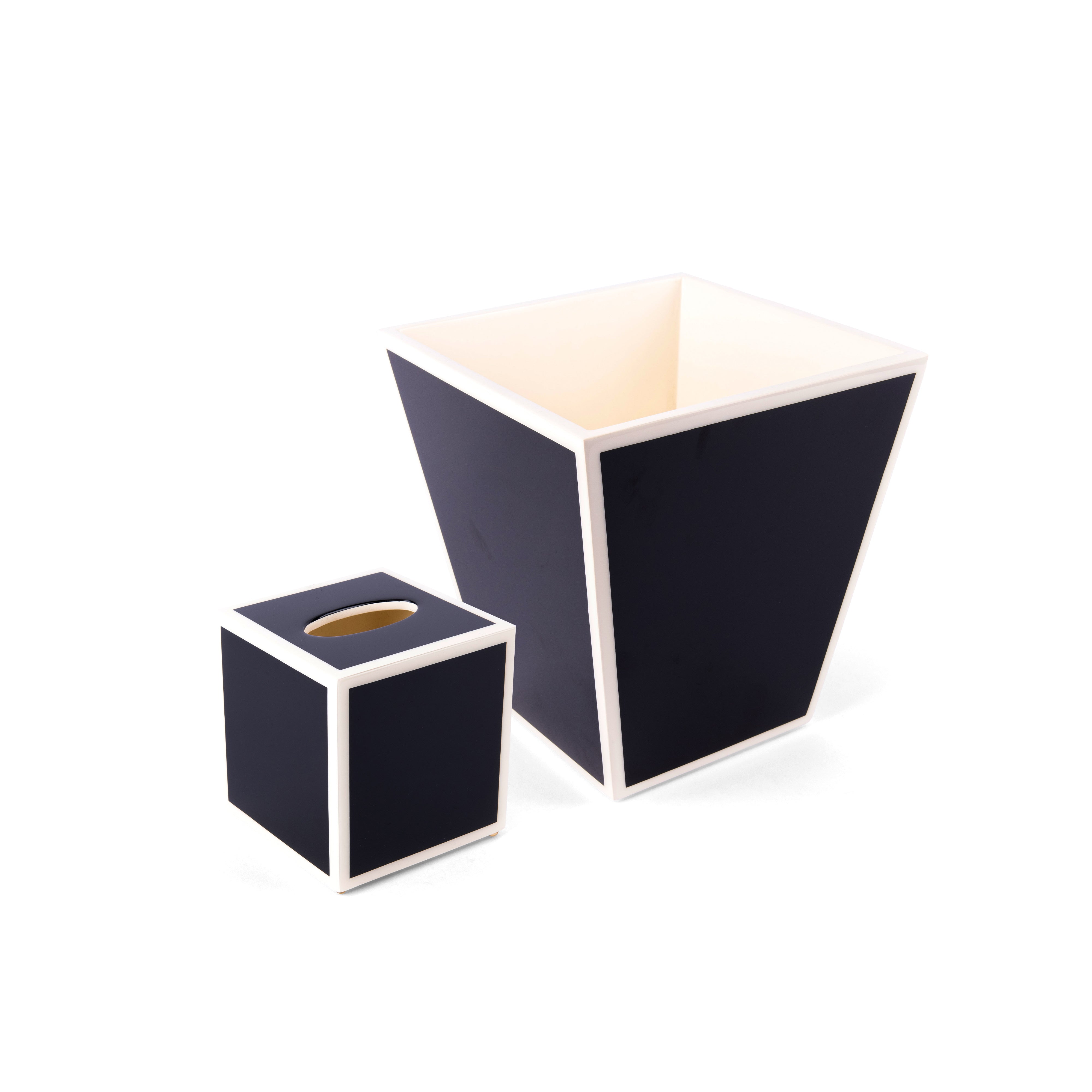 Pacific Connections. A Set of Wastebasket & Tissue Box in Black & White