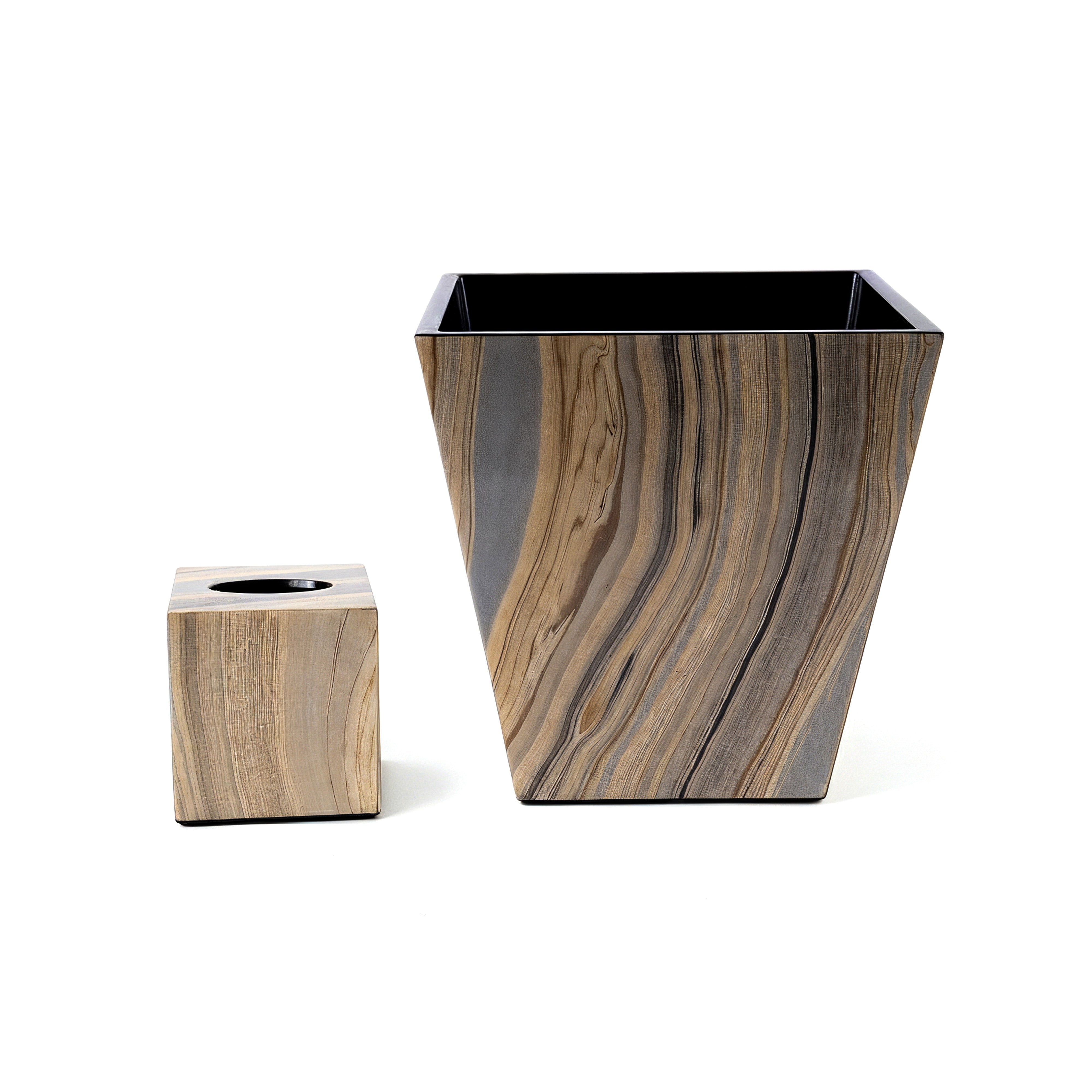 Pacific Connections. A Set of Tuscan Lacquer Wastebasket & Tissue Box