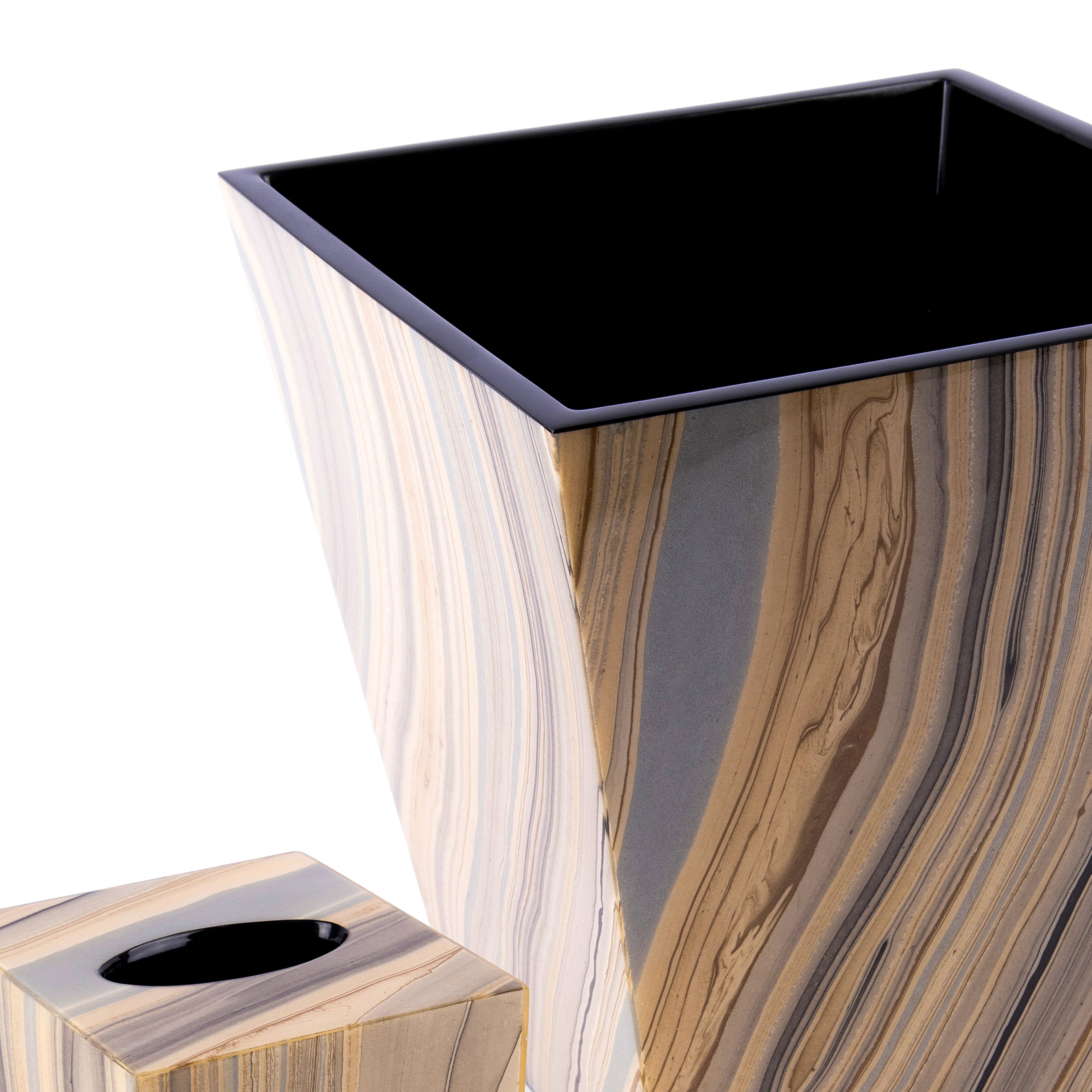 Pacific Connections. A Set of Tuscan Lacquer Wastebasket & Tissue Box