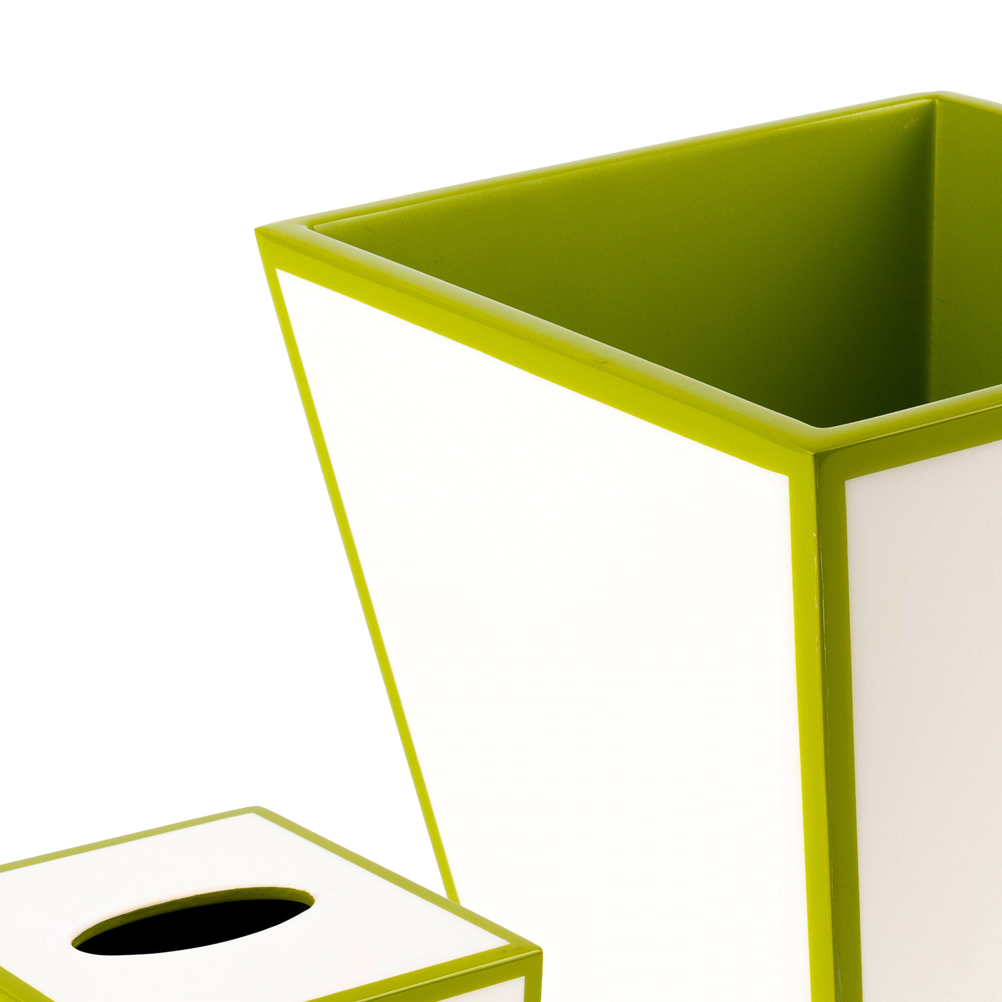 Pacific Connections. A Set of Wastebasket & Tissue Box in White & Green