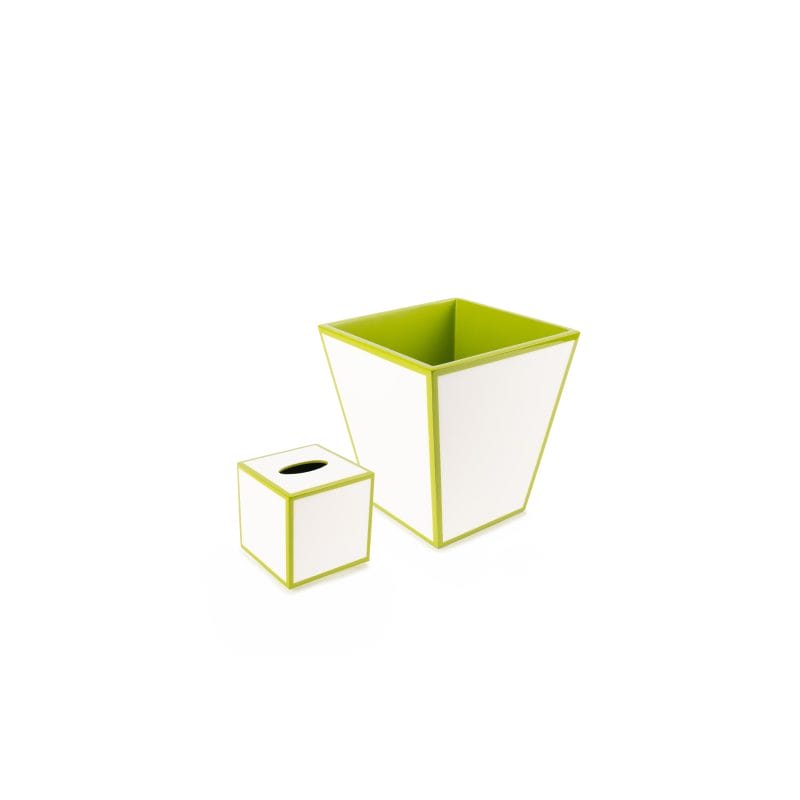 Pacific Connections. A Set of Wastebasket & Tissue Box in White & Green