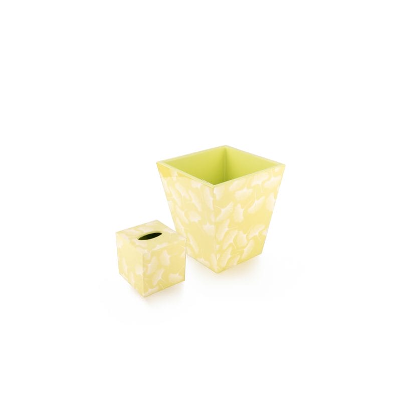 Pacific Connections. A Set of Wastebasket & Tissue Box in Lemon Green