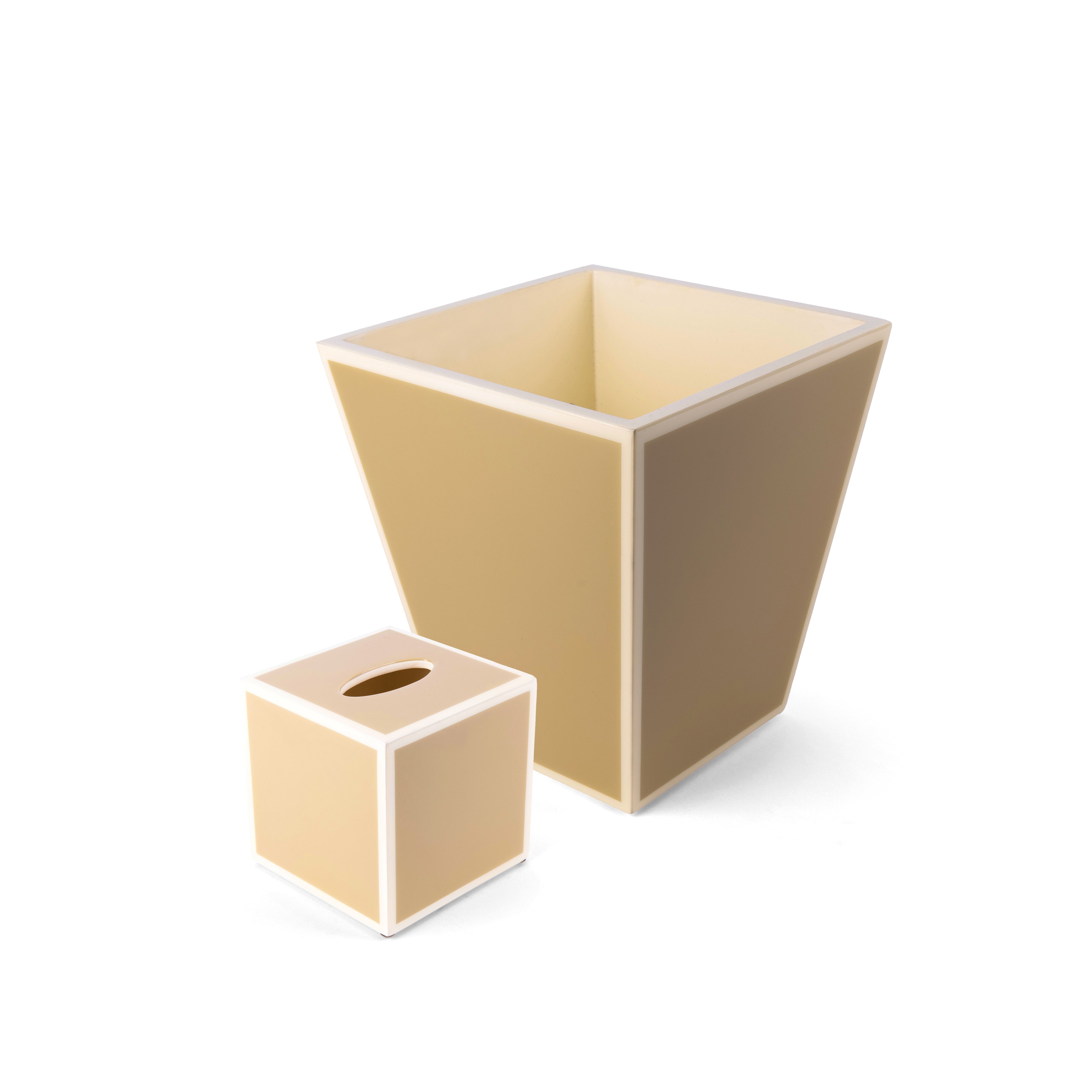 Pacific Connections. A Set of Beige Wastebasket & Tissue Box