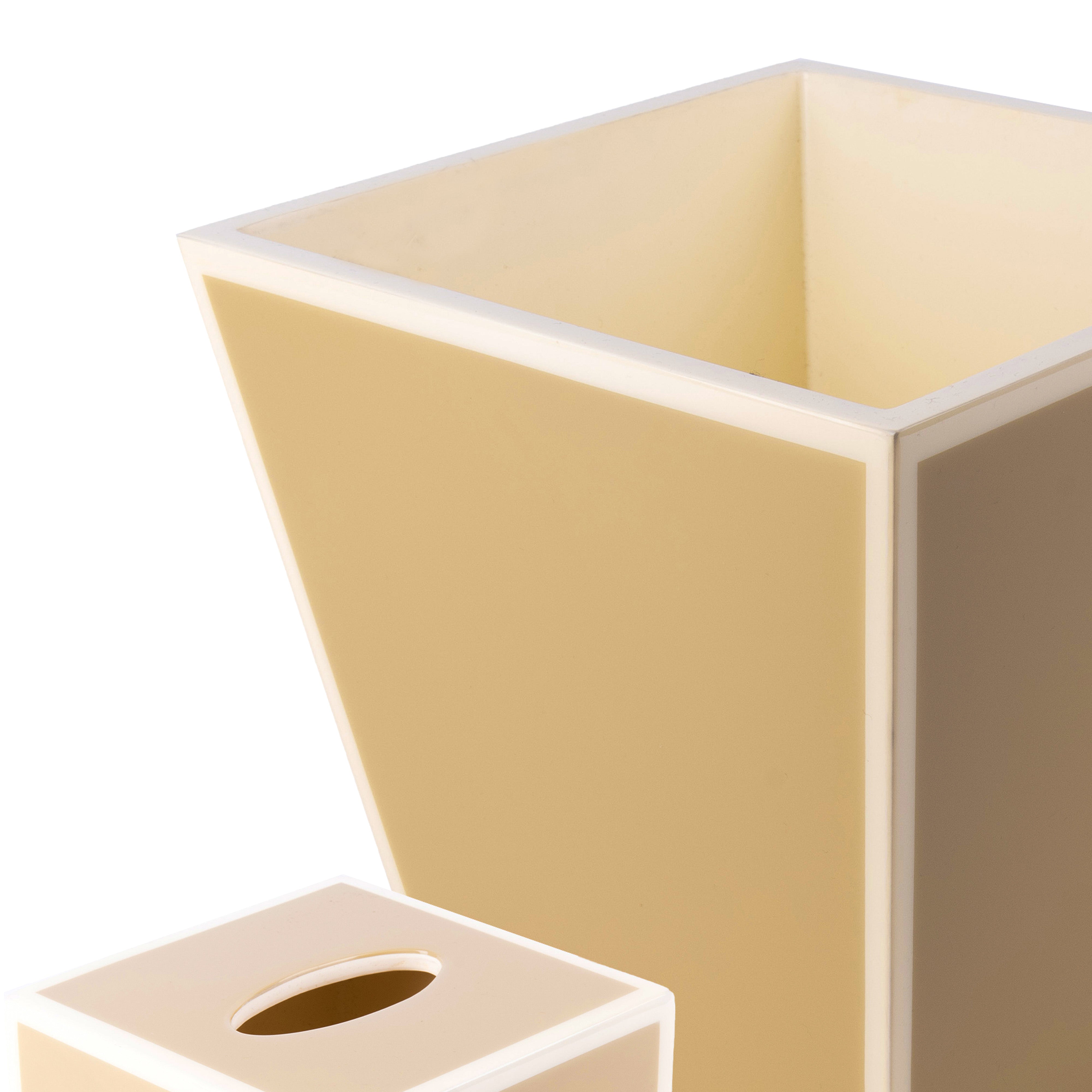Pacific Connections. A Set of Beige Wastebasket & Tissue Box