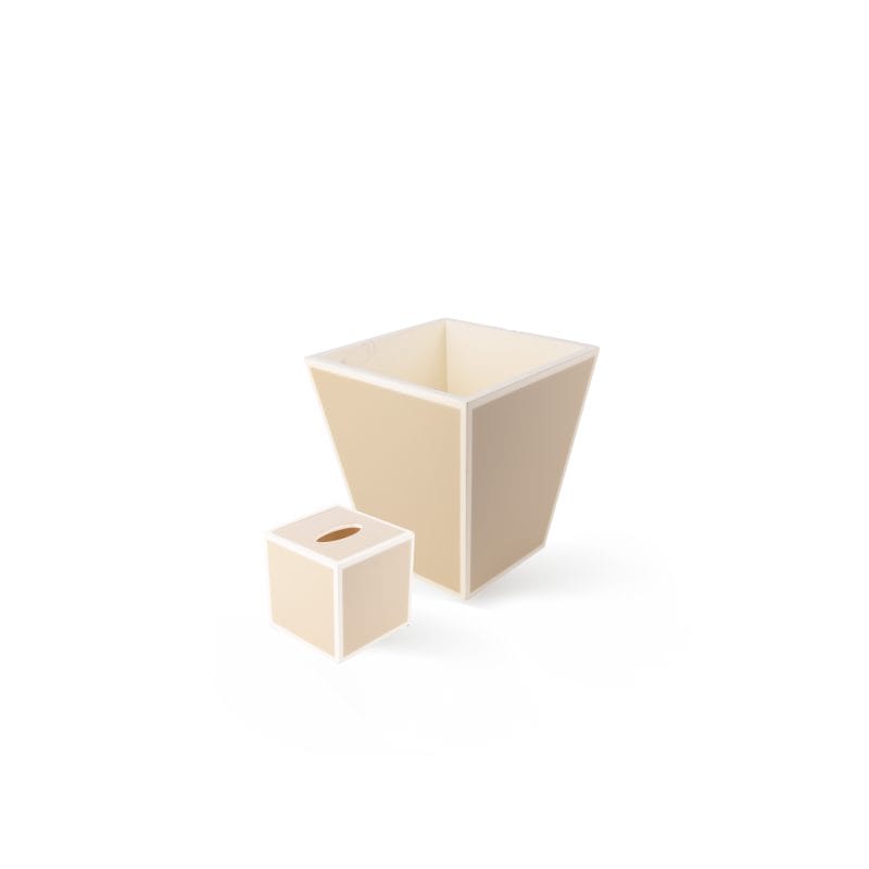 Pacific Connections. A Set of Beige Wastebasket & Tissue Box