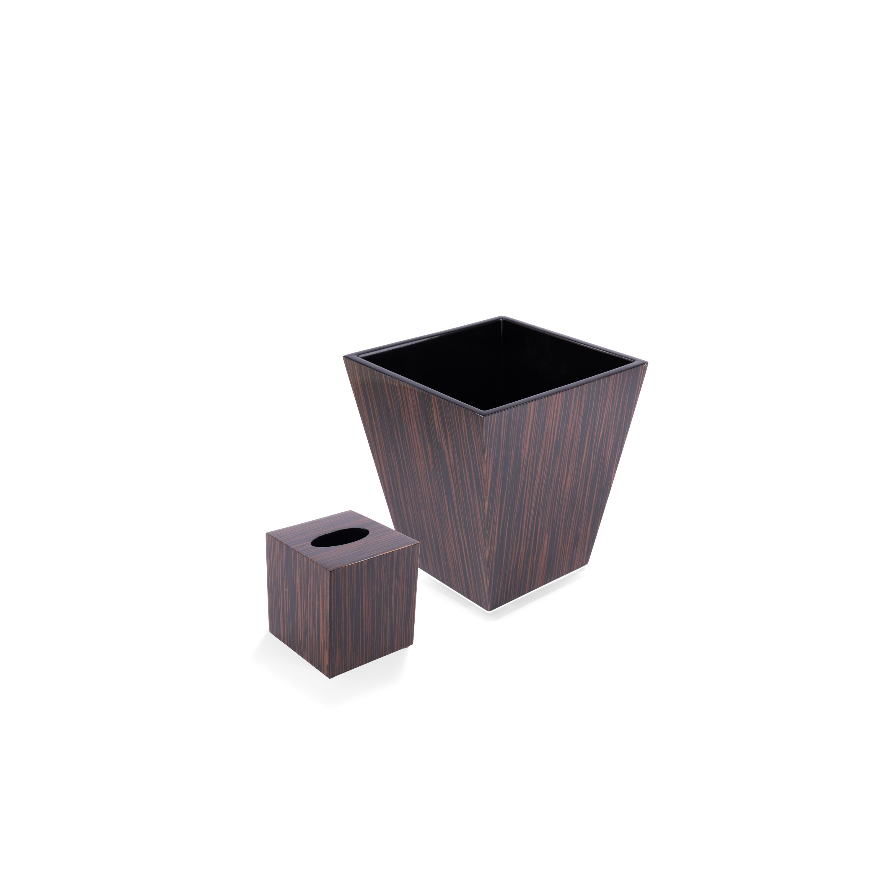 Pacific Connections. A Set of Macassar Ebony Wastebasket & Tissue Box