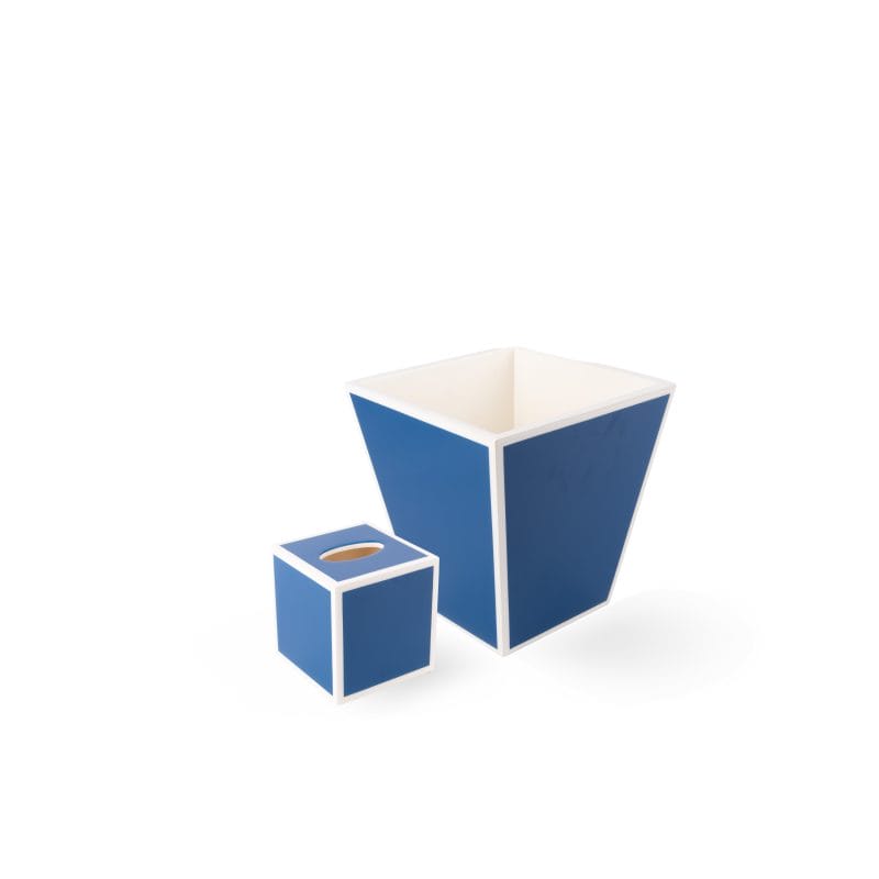 Pacific Connections. A Set of Wastebasket & Tissue Box in Blue with White Trim
