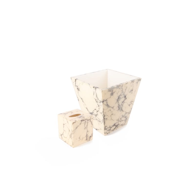 Pacific Connections. Cream Carrara Set of Wastebasket & Tissue Box