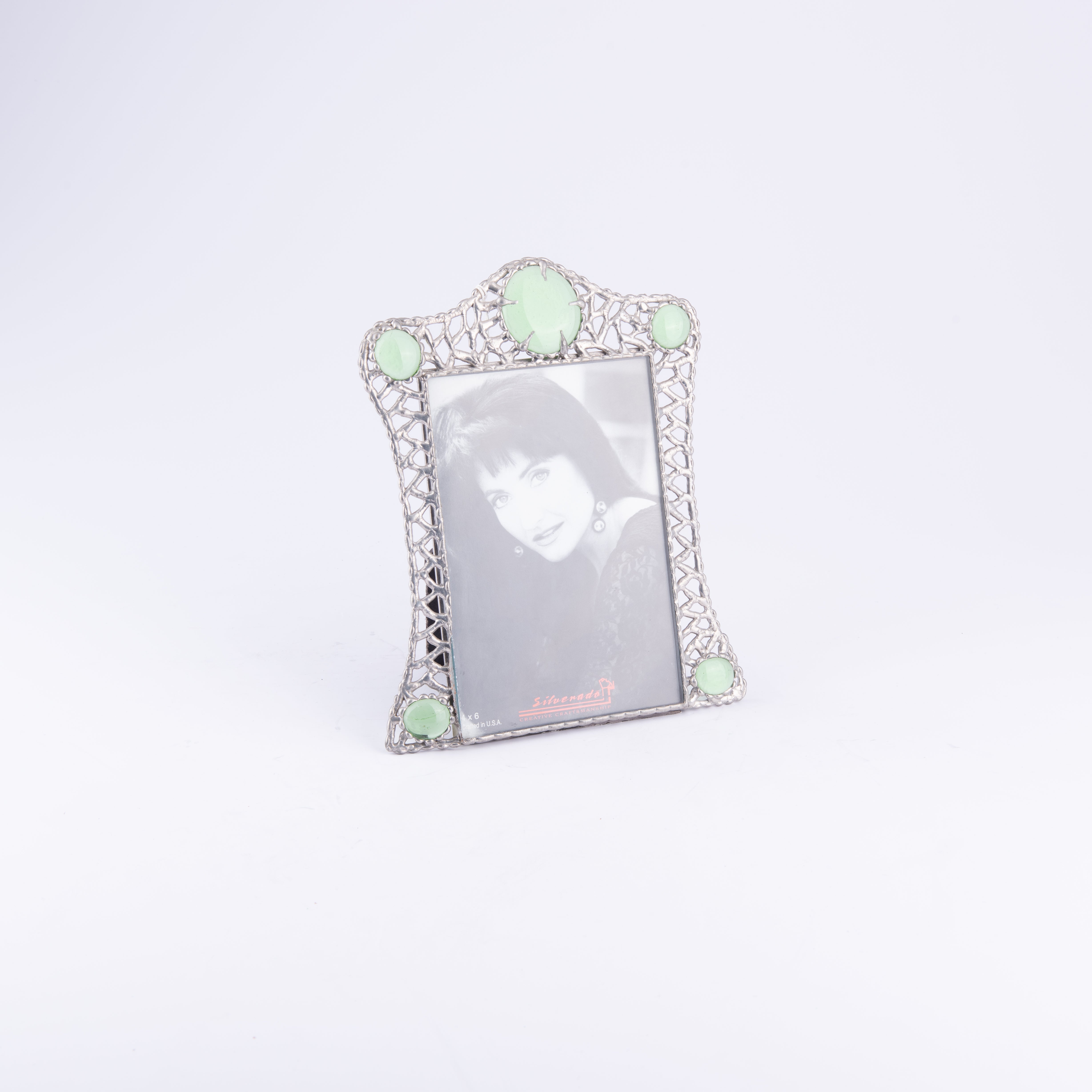 إطار صورة باللون الفضي مرصع بالأخضر من سيلفيرادو