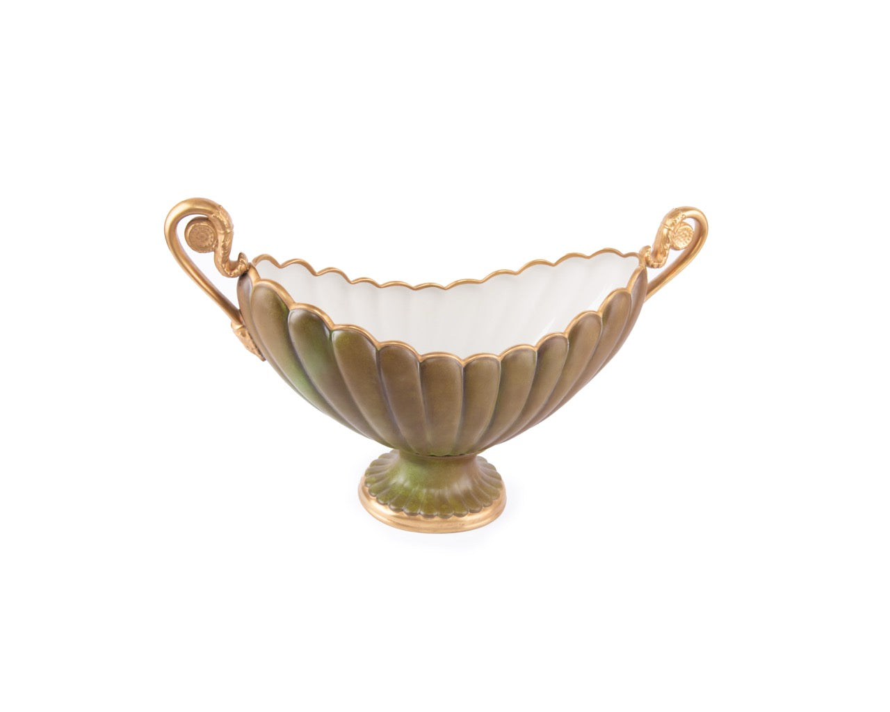 Villari. Eurydice Porcelain Centrepiece in Olive Green
