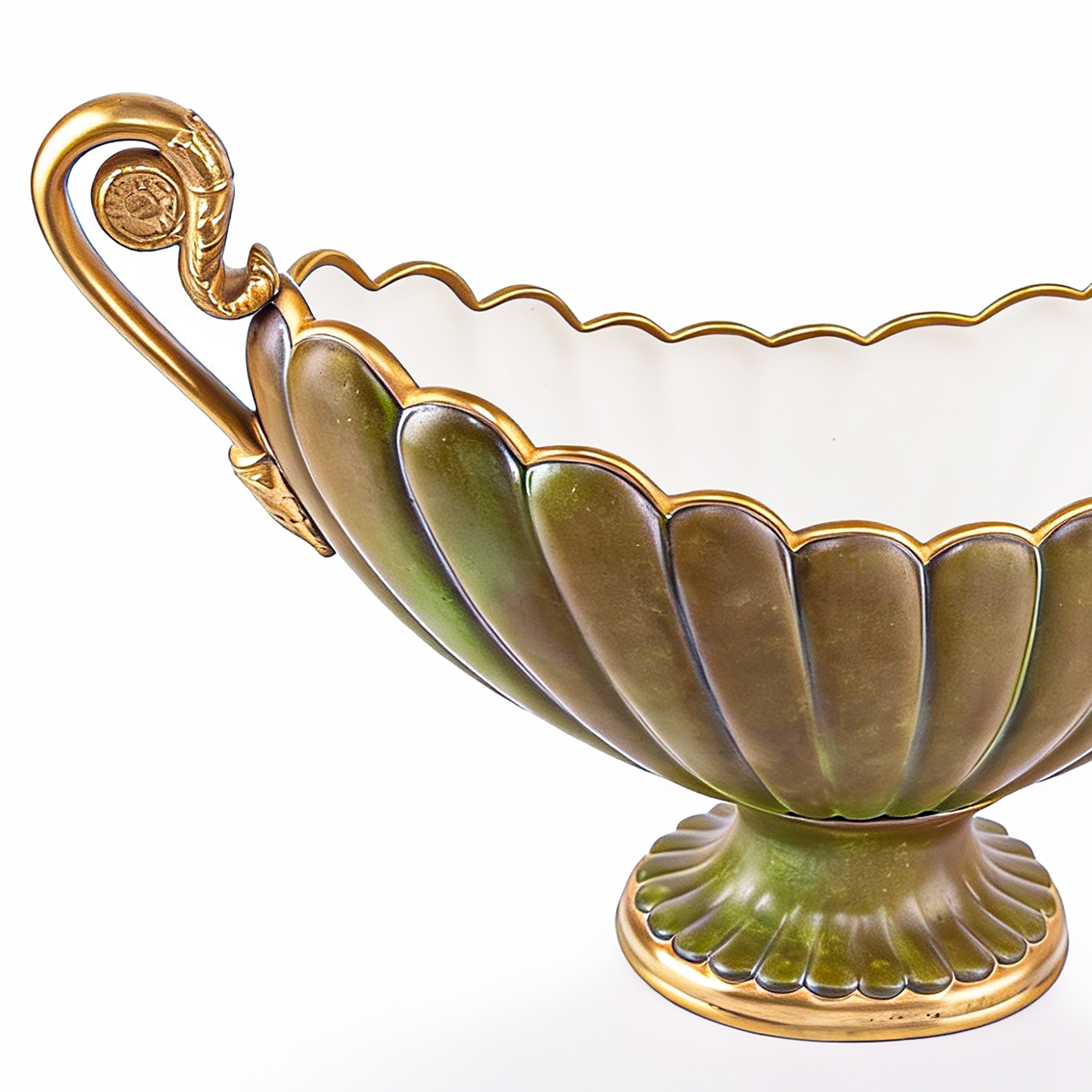 Villari. Eurydice Porcelain Centrepiece in Olive Green