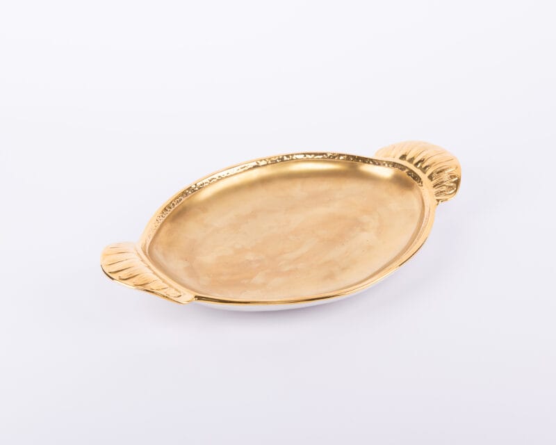 Villari. Oval Golden Tray with Feathers Design Handles. Large Size