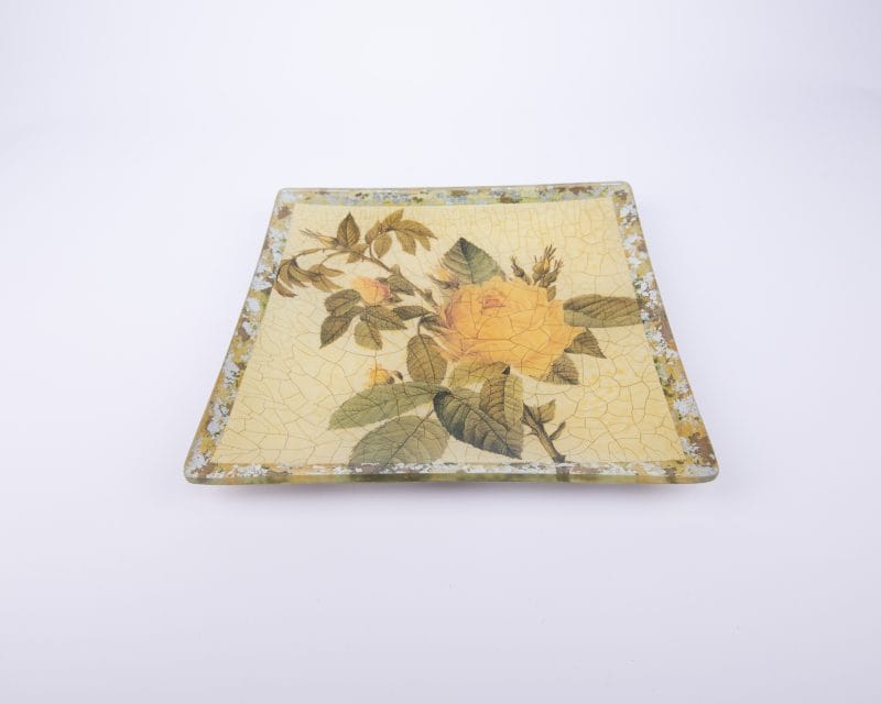 Lesley Roy. Wall Decorative Plate Designed with Yellow Rose. Medium Size