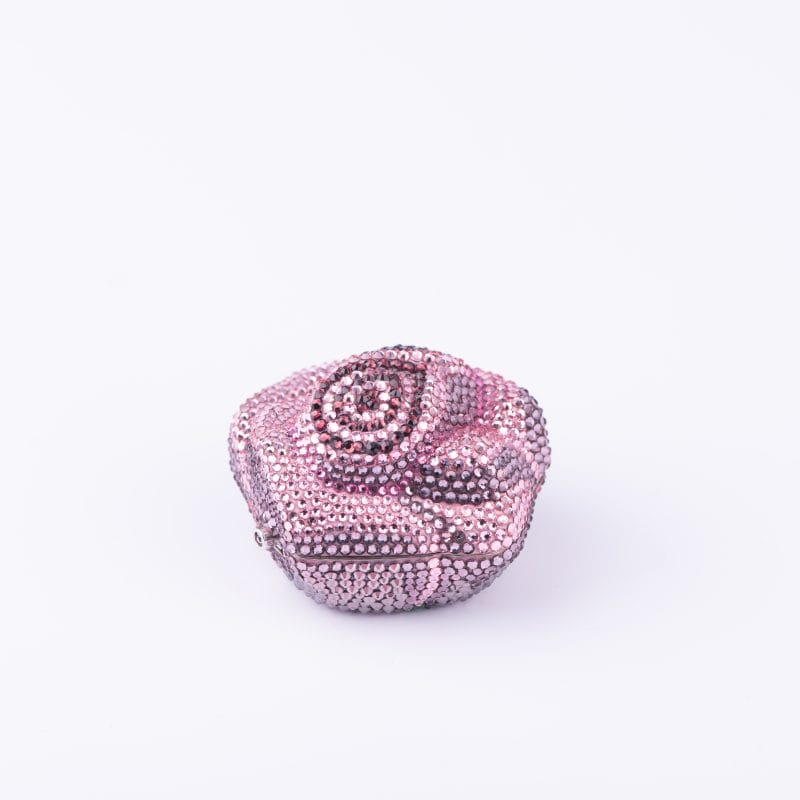 Judith Leiber. Rose-Shaped Box Studded with Pink Swarovski. Small Size