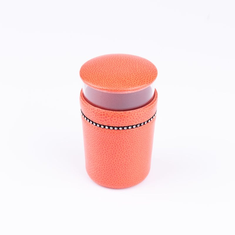 Pigment. Orange Glass with Leather Cover. Small Size