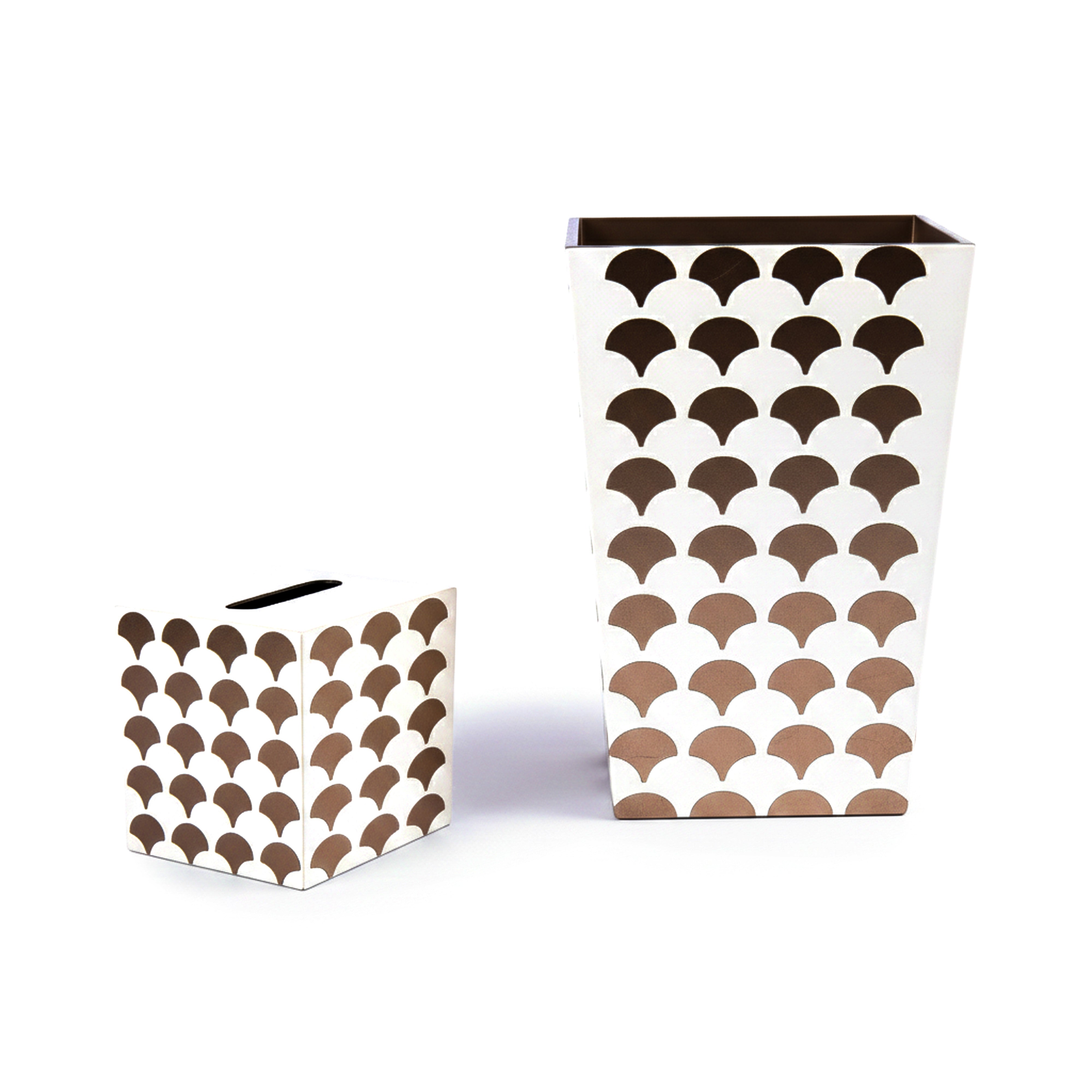 J. Fleet Designs. A Set of Wooden Tissue Box & Wastebasket in Floral Pattern Design.