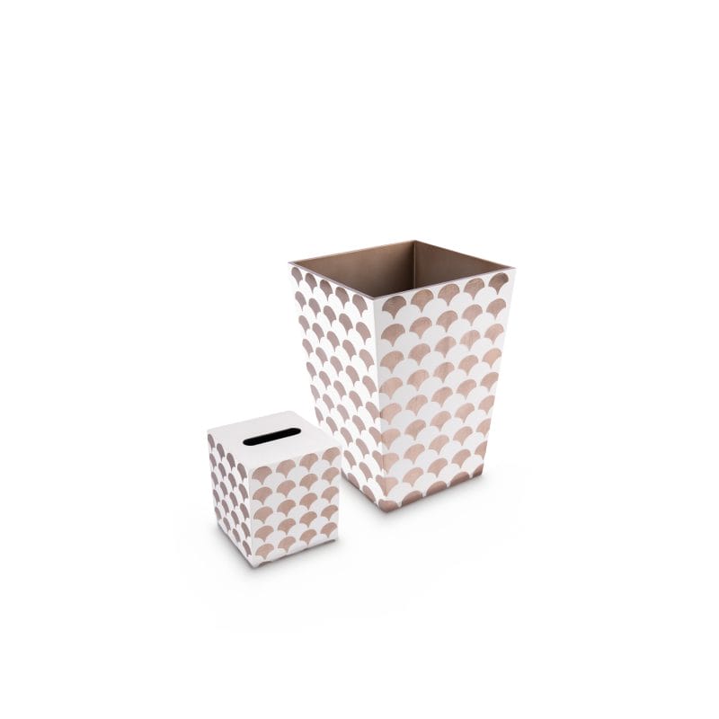 J. Fleet Designs. A Set of Wooden Tissue Box & Wastebasket in Floral Pattern Design.
