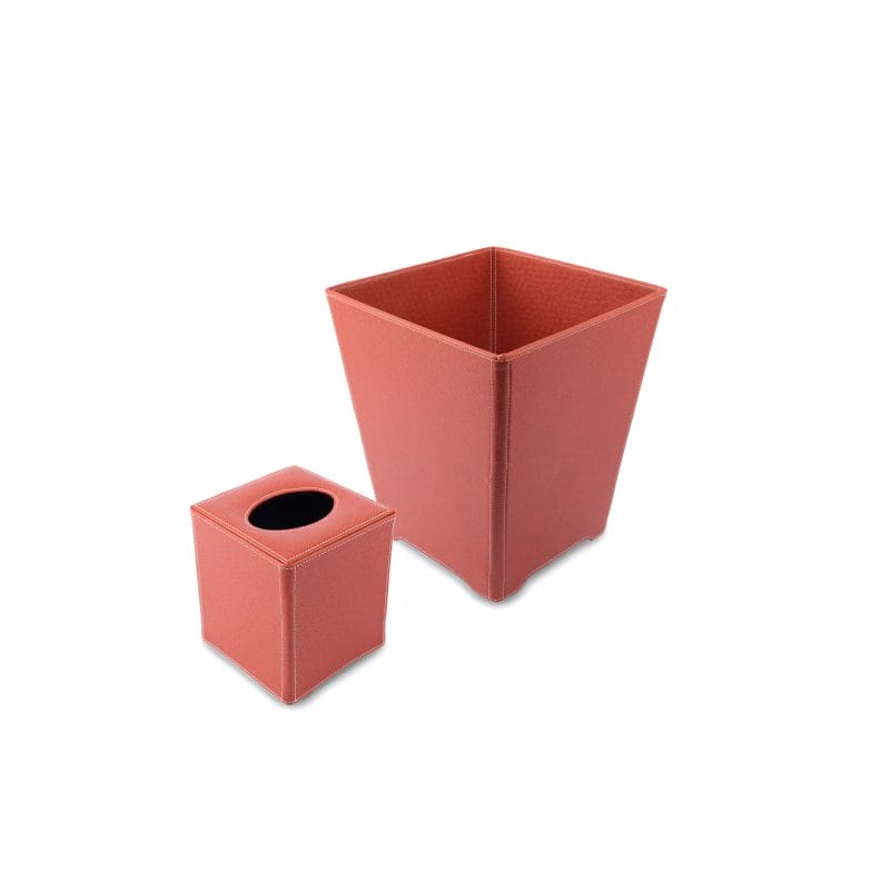 طقم من سلة مهملات وصندوق مناديل ورقية مصنوع من الجلد باللون العنبري من هابيتات انترناشونال