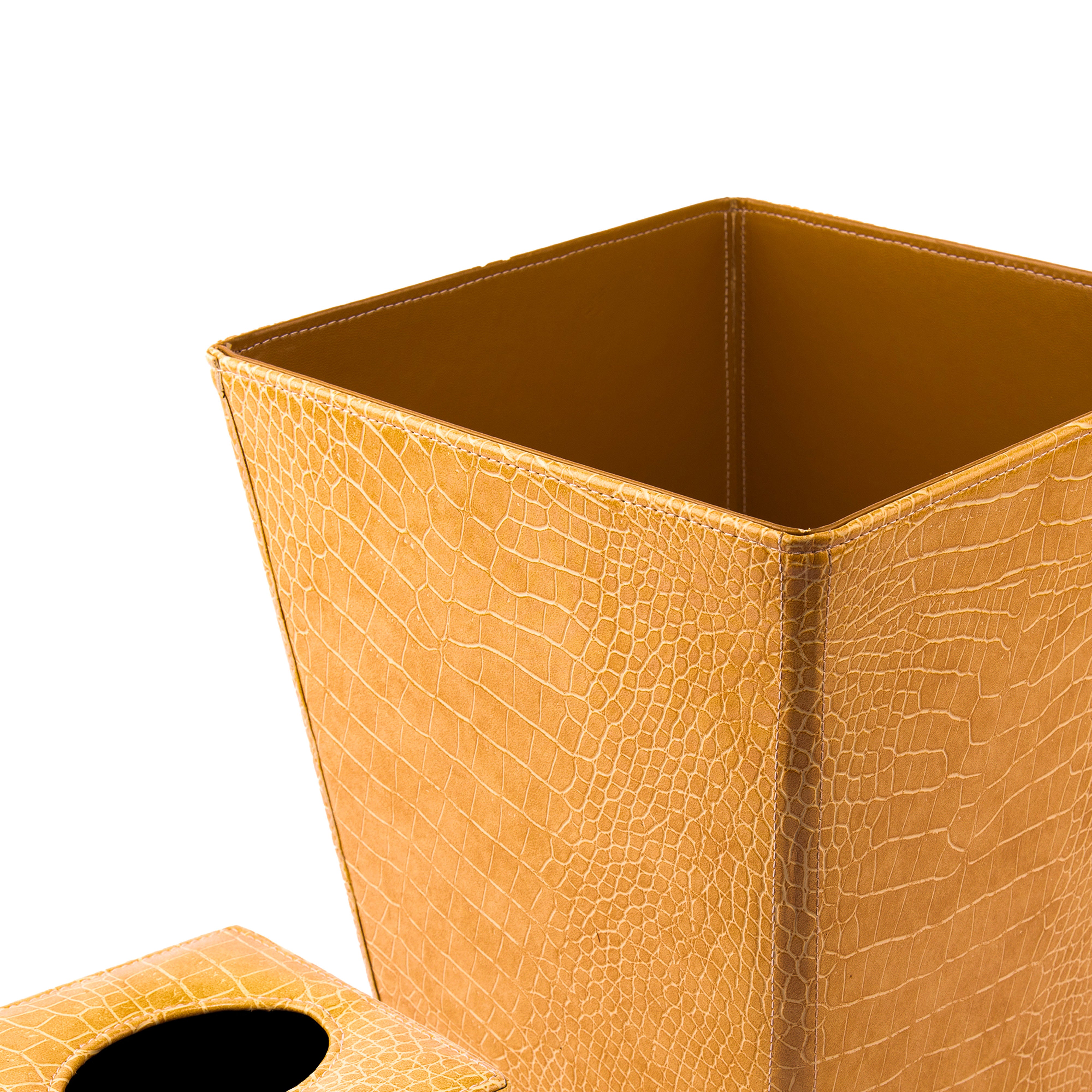 Habitat International. A Set of Leather Tissue Box & Wastebasket.