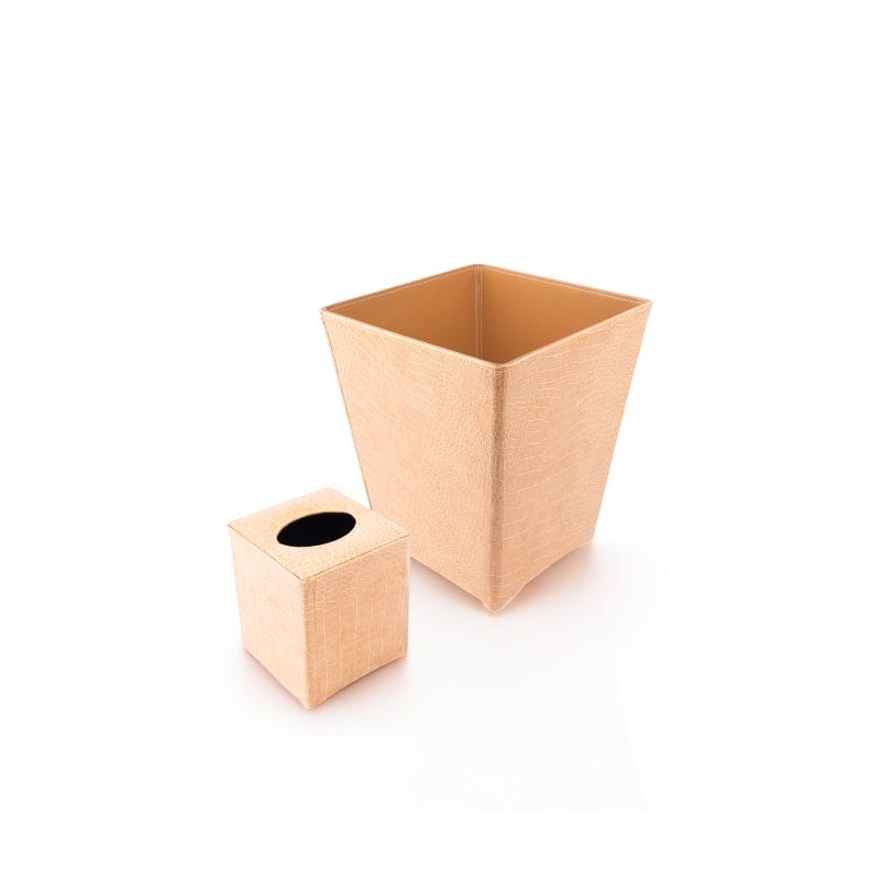 Habitat International. A Set of Leather Tissue Box & Wastebasket.