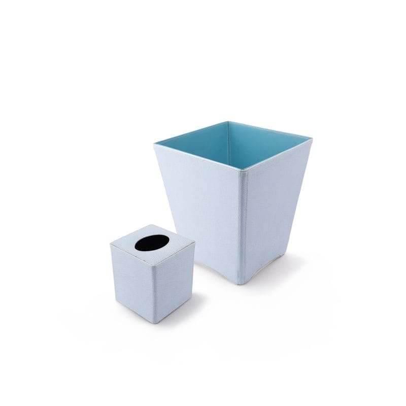طقم من سلة مهملات وصندوق مناديل ورقية مصنوع من الجلد باللون الأزرق من هابيتات انترناشونال